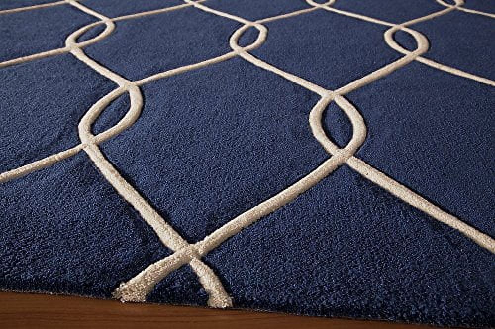 Navy Hand-Tufted Geometric Runner Rug with Cotton Backing