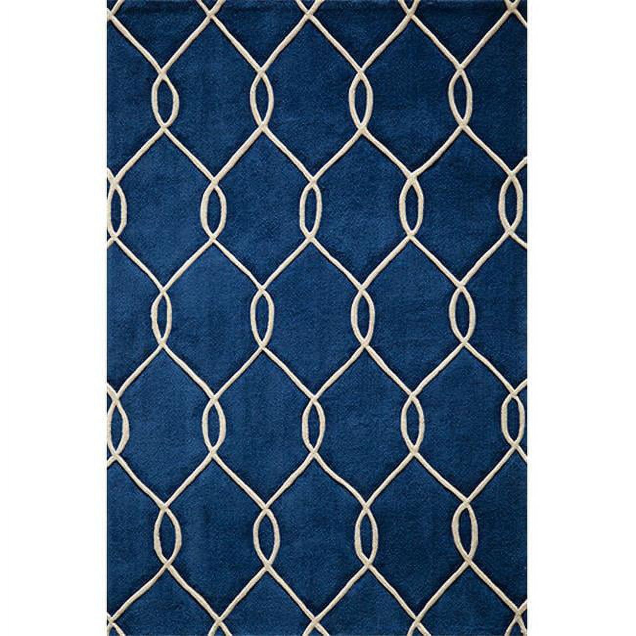 Navy Hand-Tufted Rectangular Geometric Area Rug 3'6" x 5'6"