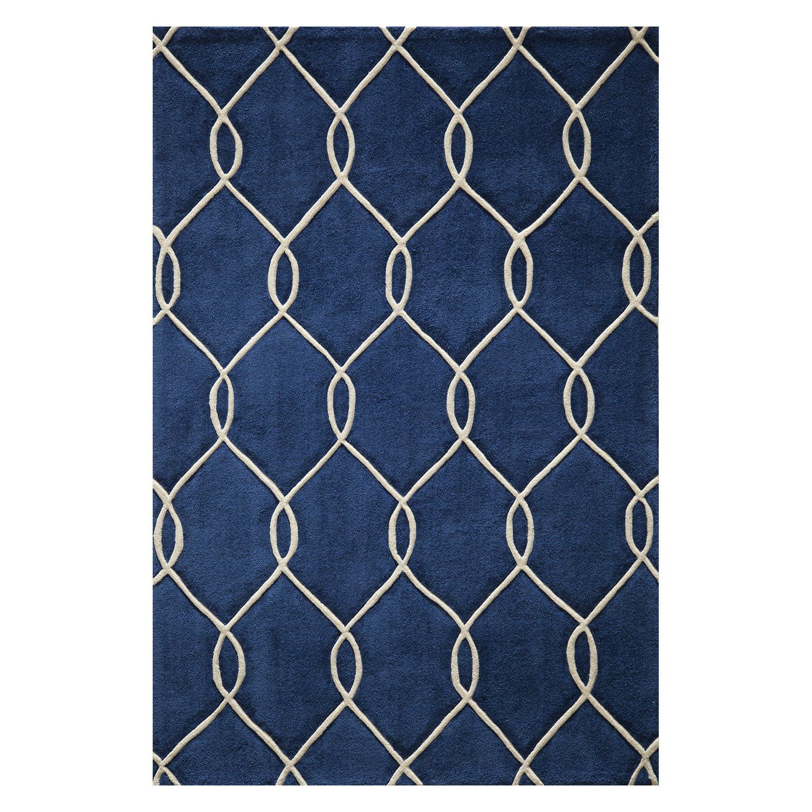 Navy Hand-Tufted Rectangular Geometric Area Rug 3'6" x 5'6"