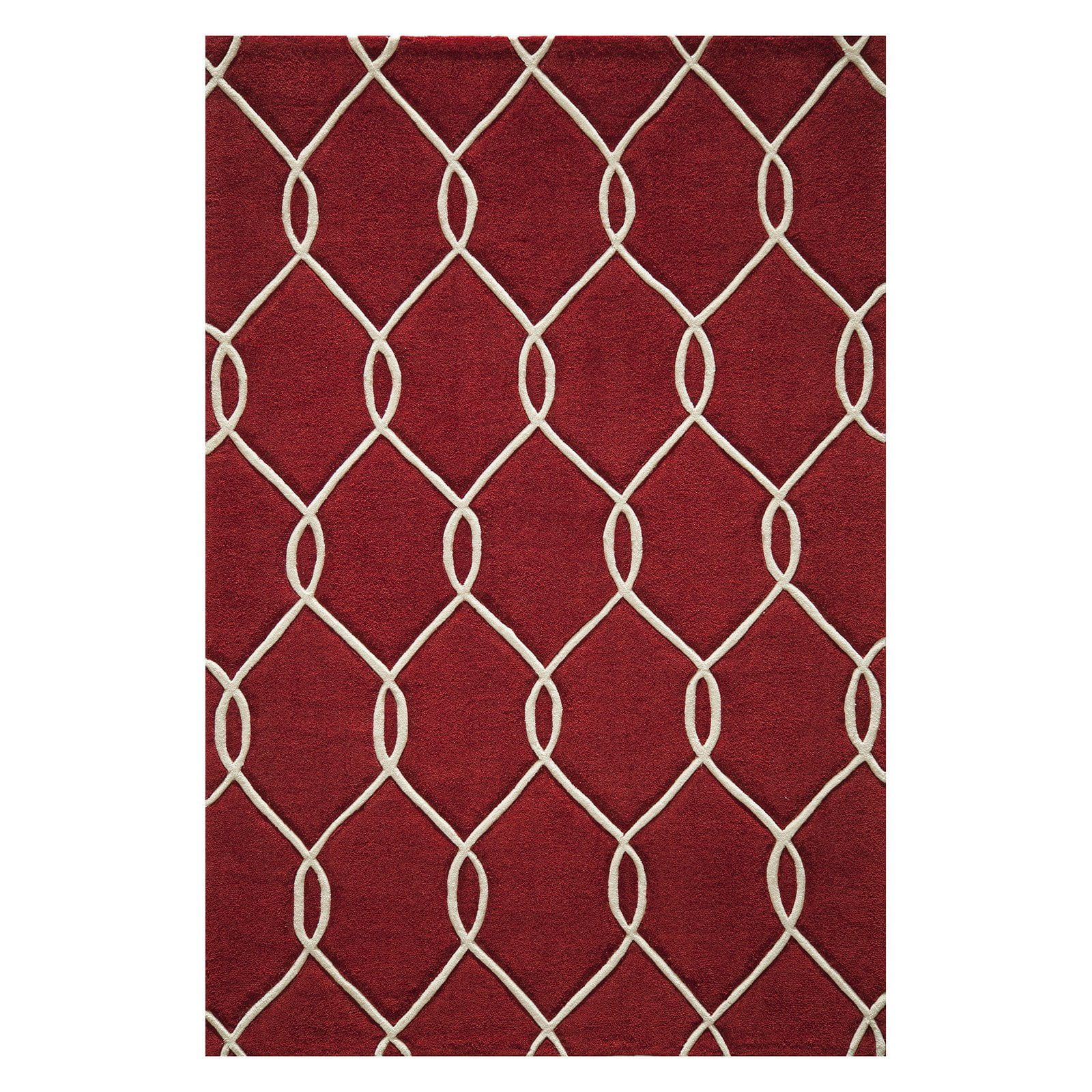 Red Hand-Tufted Geometric Pattern 5' x 7'6" Area Rug