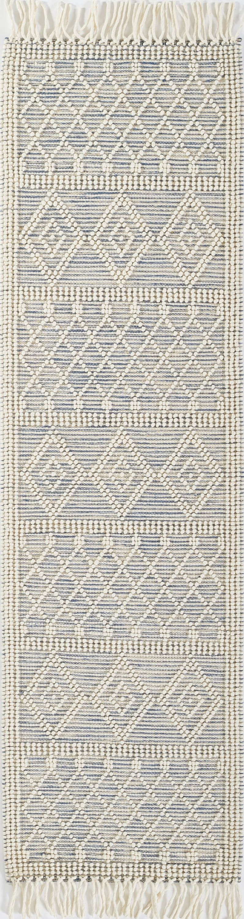 Handmade Blue Geometric Wool Runner Rug, 2'3" x 8'