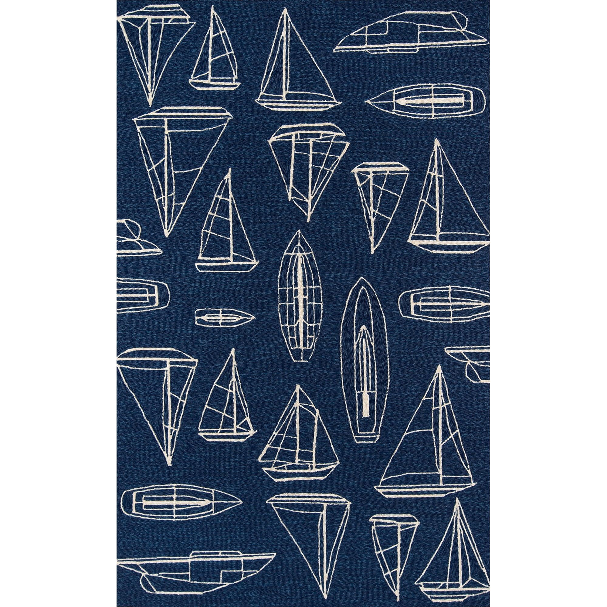 Navy Rectangular Nautical Pattern Outdoor Rug, 5' x 8'