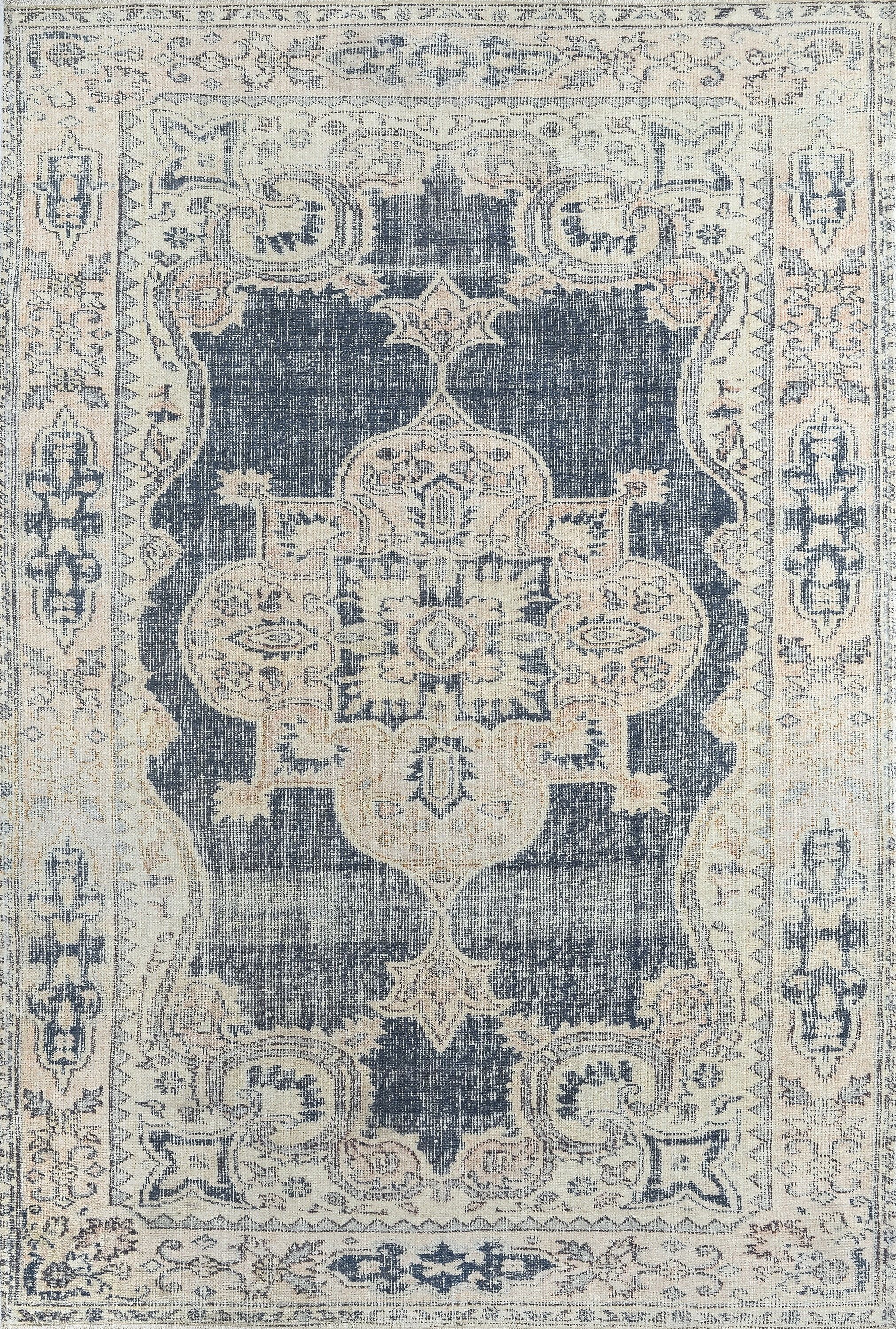 Chandler Navy and Beige Synthetic Rectangular Area Rug