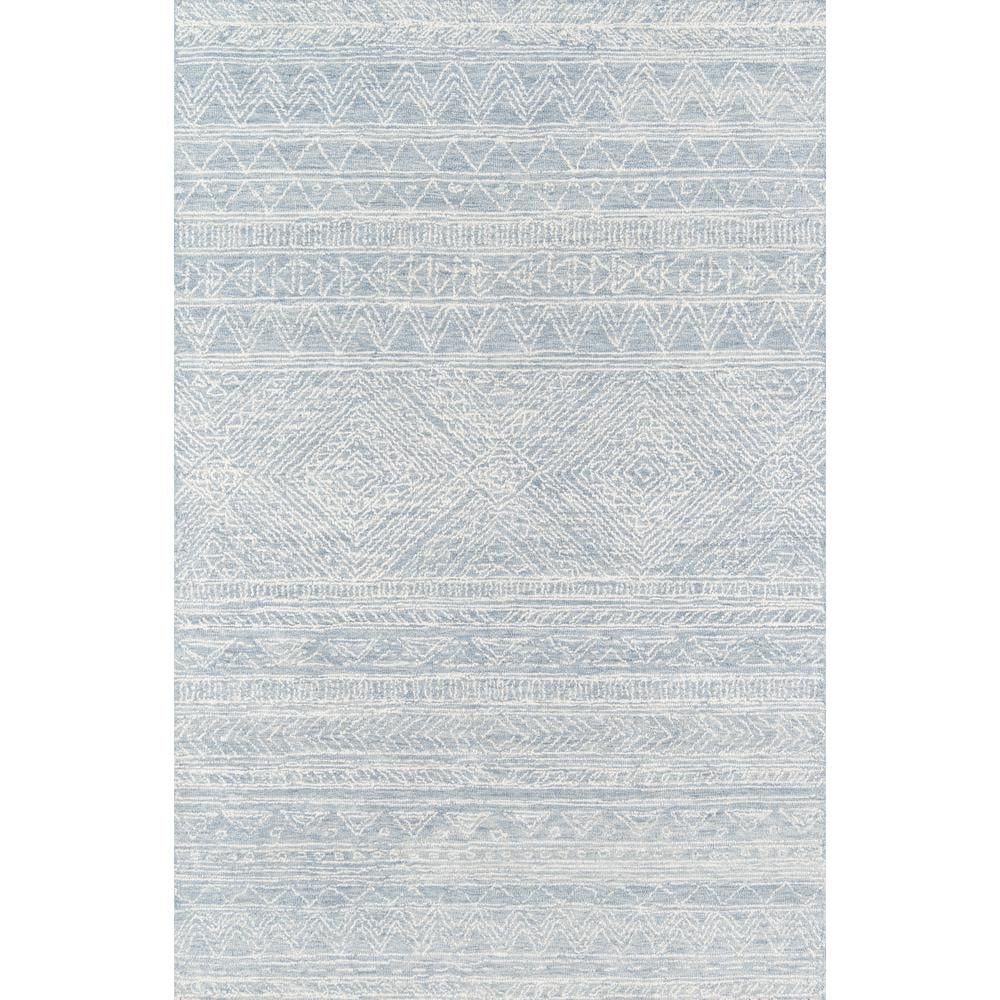 Handmade Light Blue Geometric Wool Rectangular Rug 5' x 8'