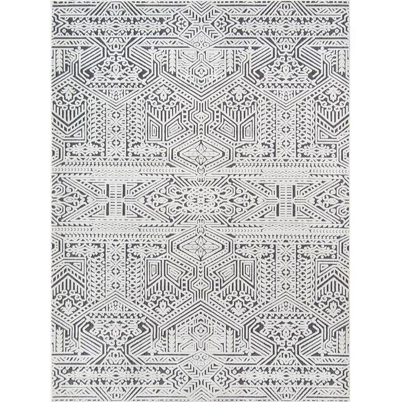 Gray Geometric Chenille 5'x47' Easy-Care Area Rug