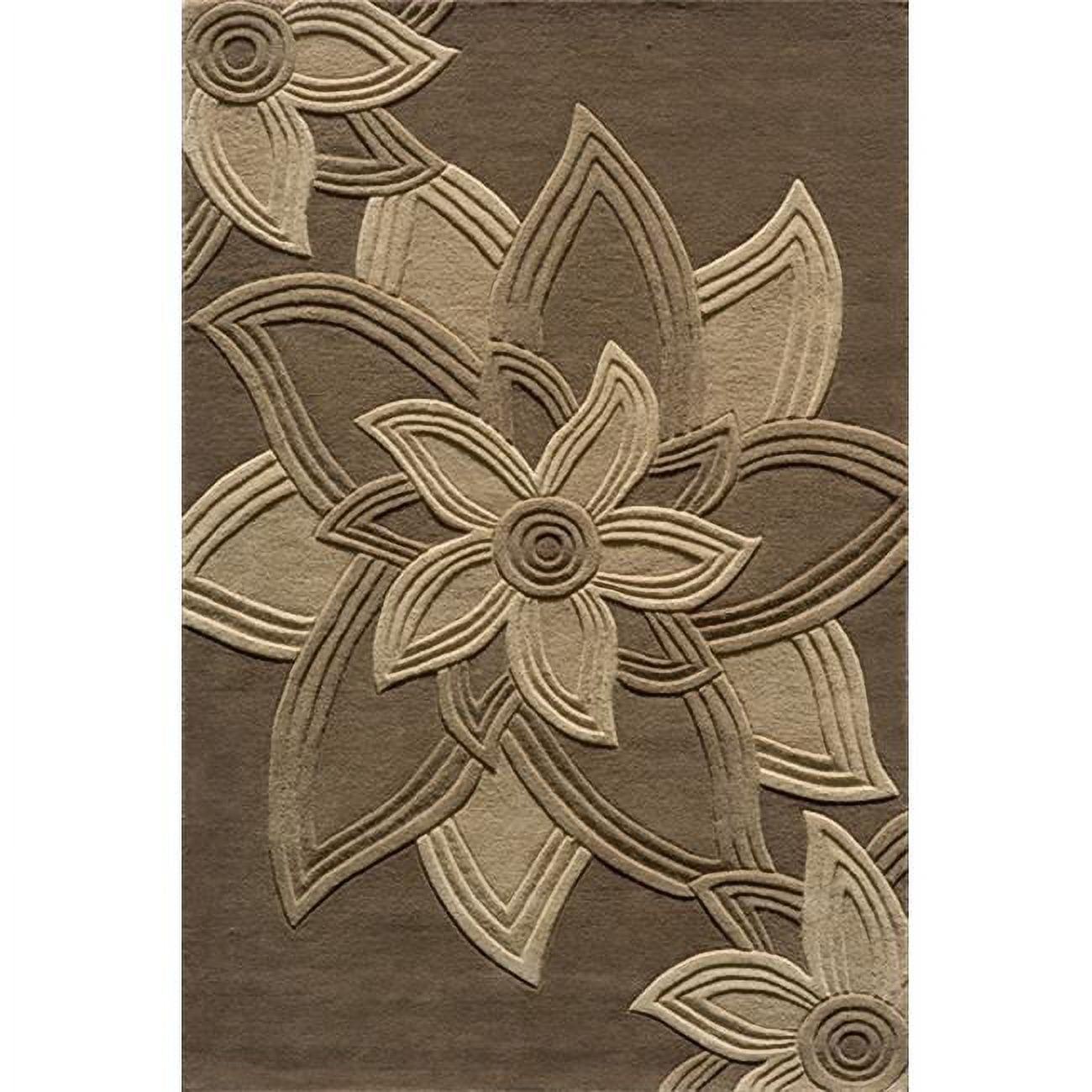 Mocha Hand Tufted Wool Floral Rectangular Rug 3'6" x 5'6"