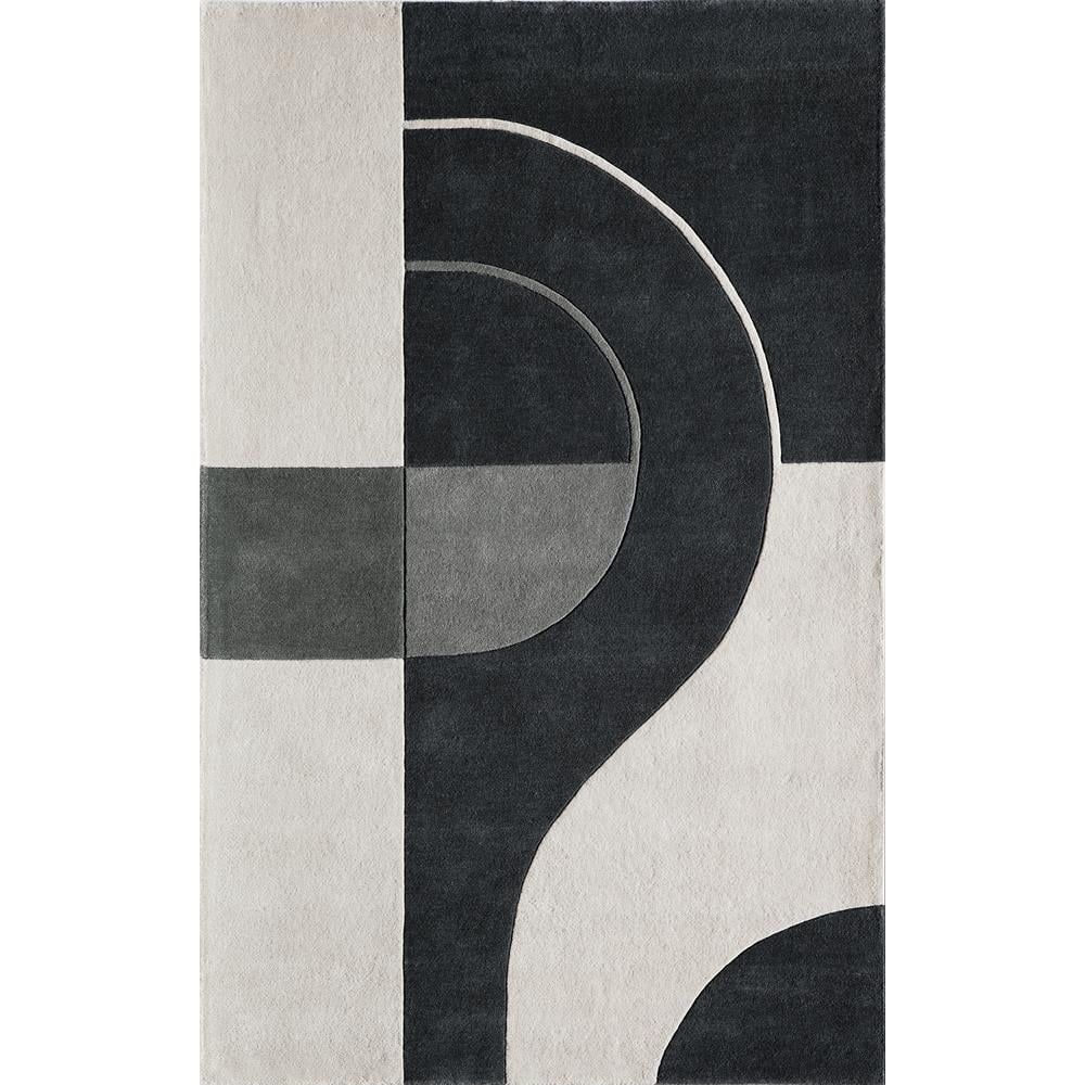 Handmade Charcoal and Gray Geometric Wool Rug, 5 ft x 8 ft