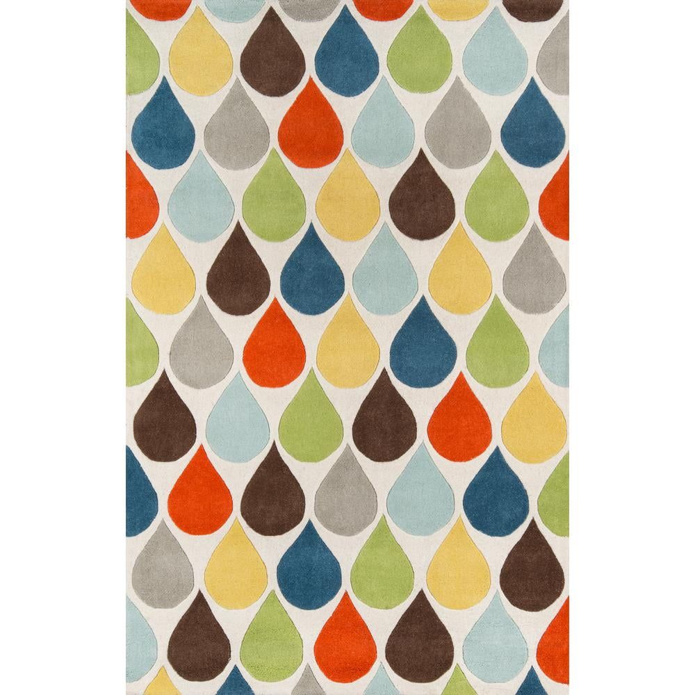 Multicolor Geometric Teardrop Pattern Wool 8' x 10' Area Rug