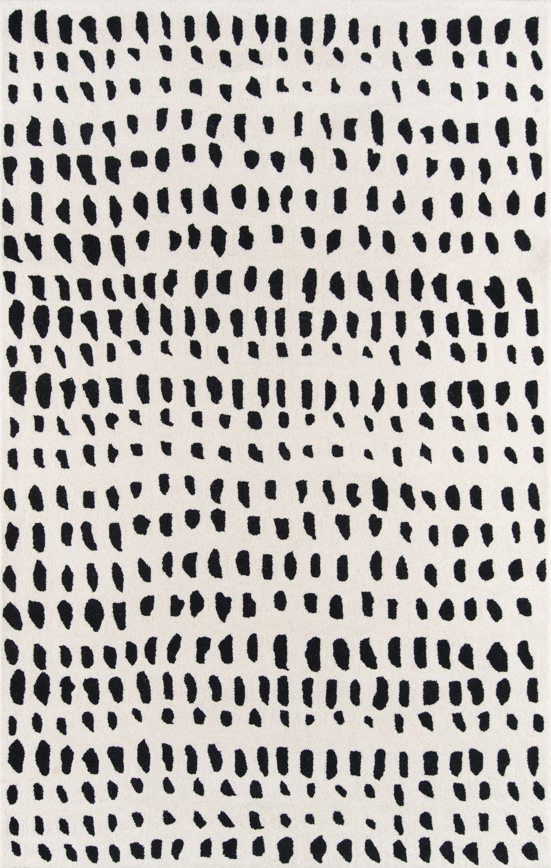 Ivory and Black Wool Geometric 8' x 10' Area Rug