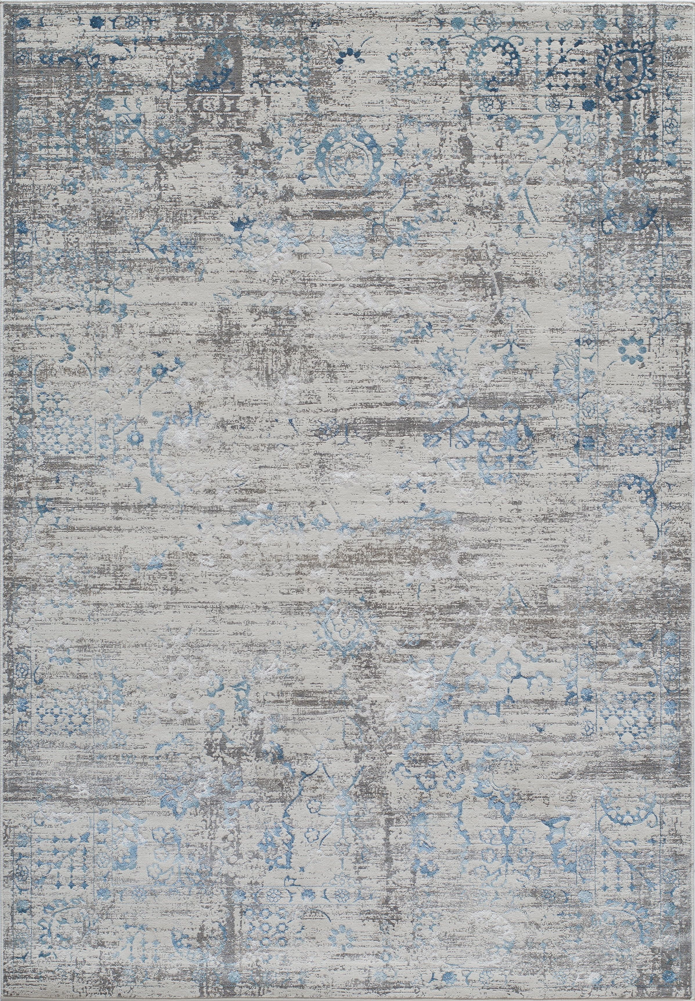 Modern Vintage Blue Rectangular Viscose Blend Area Rug, 7'6" X 9'6"