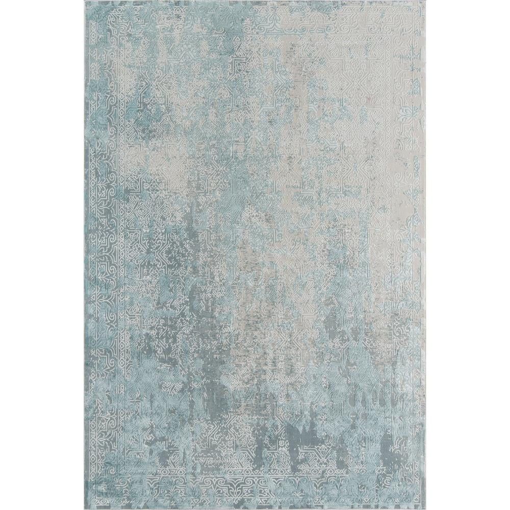 Light Blue and Ivory Rectangular Wool Synthetic Area Rug