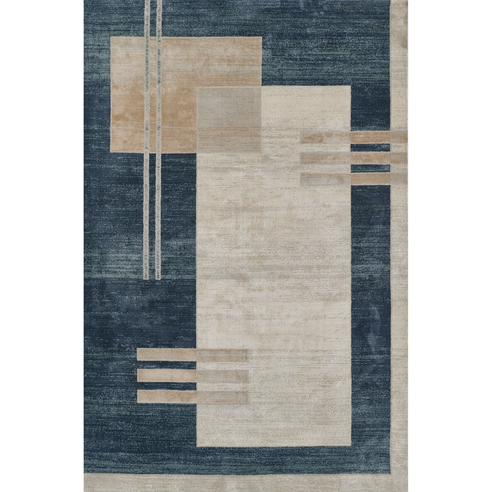 Geometric Bliss Blue Wool-Blend 34"x22" Rectangular Area Rug