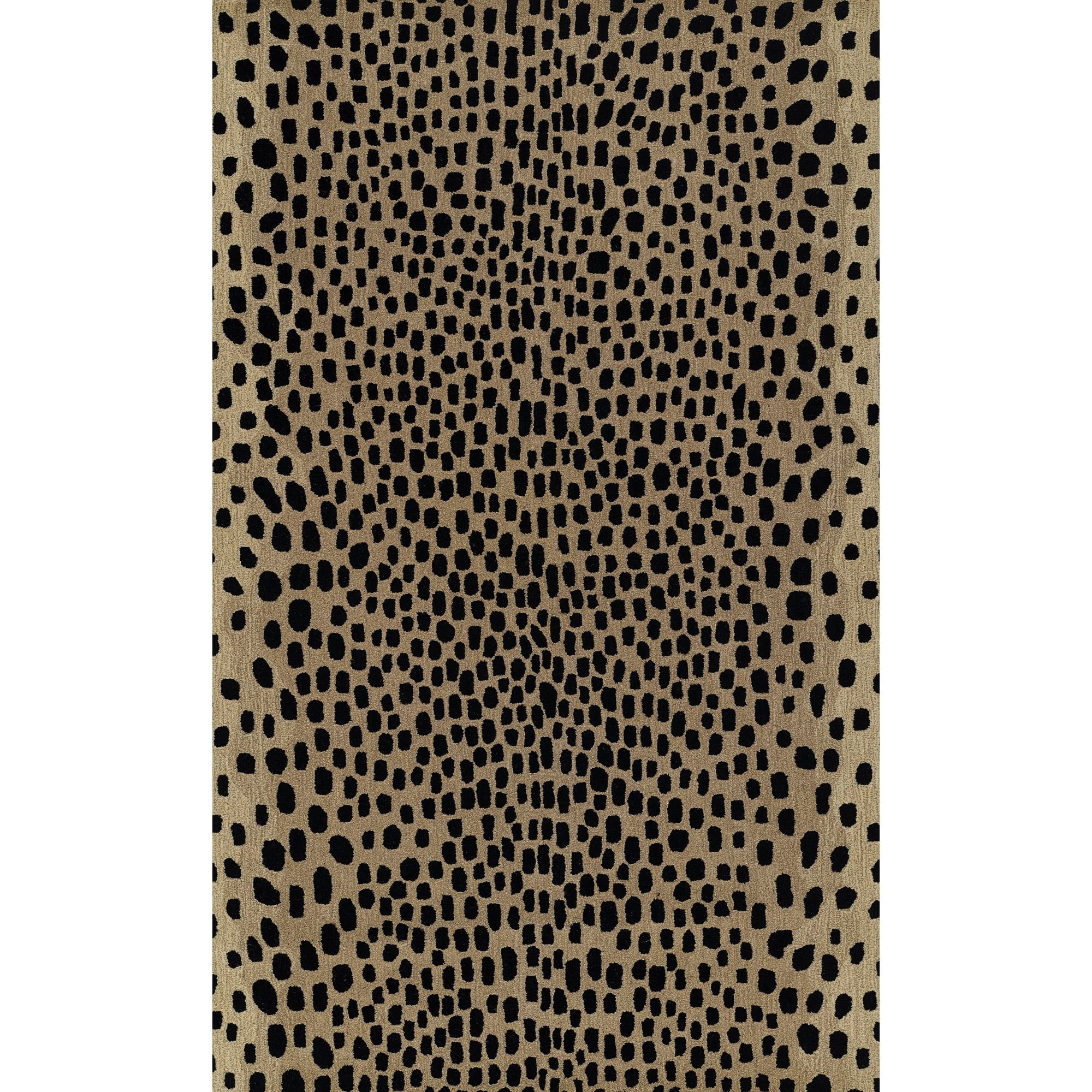 Beige and Black Hand-Tufted Wool Animal Print Rug