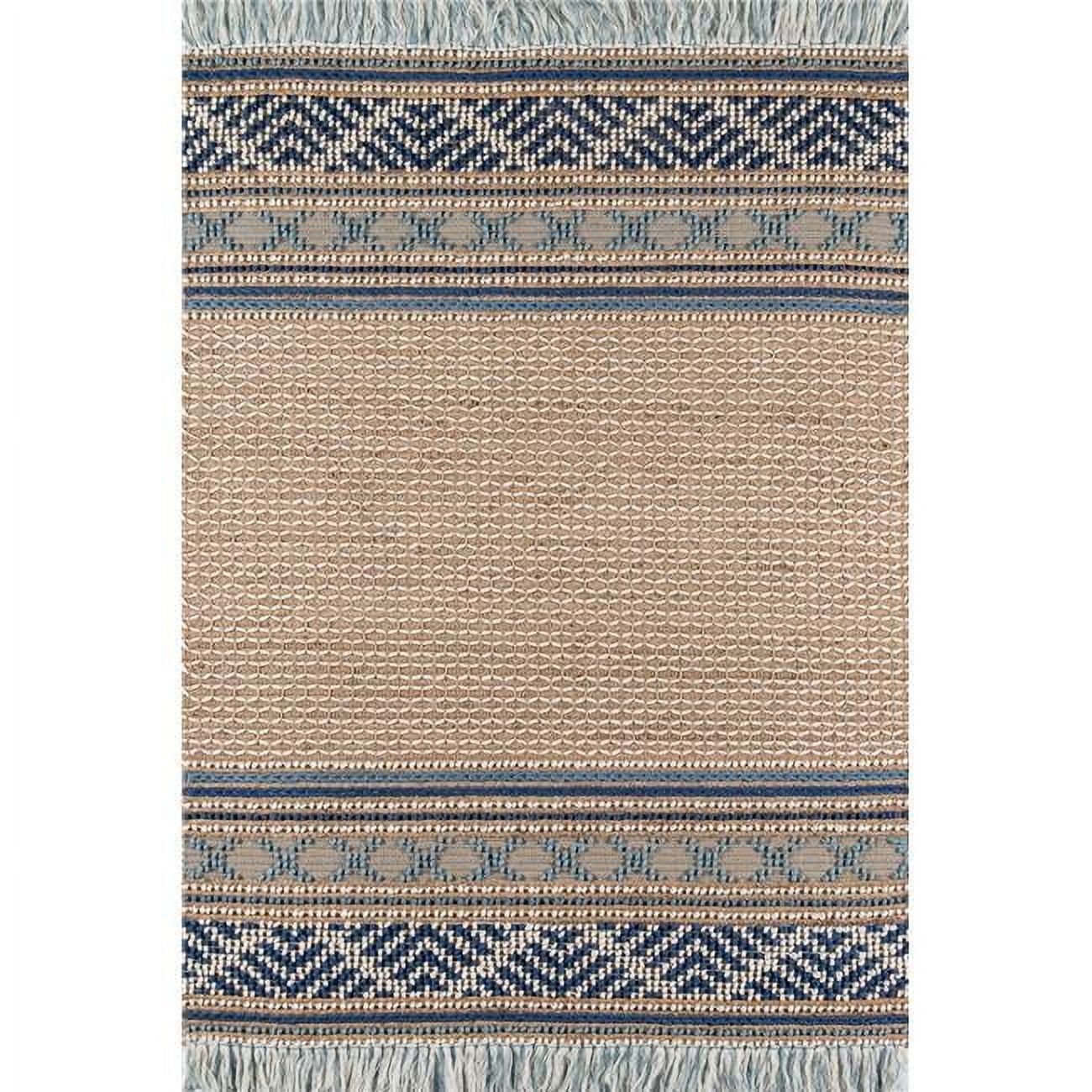 Esme Blue and Beige Geometric Wool Cotton 6' x 9' Area Rug