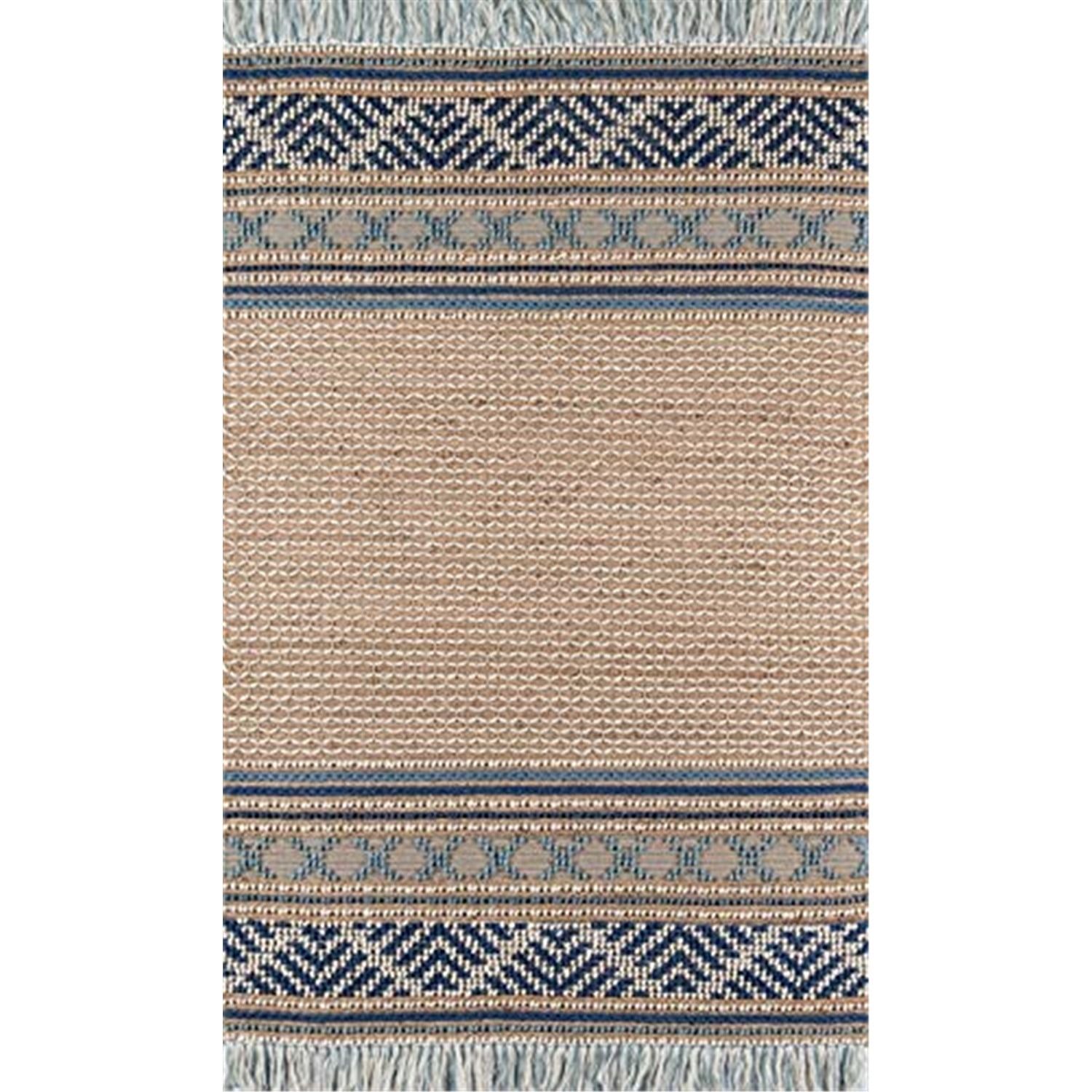 Esme Blue and Beige Geometric Wool Cotton 6' x 9' Area Rug