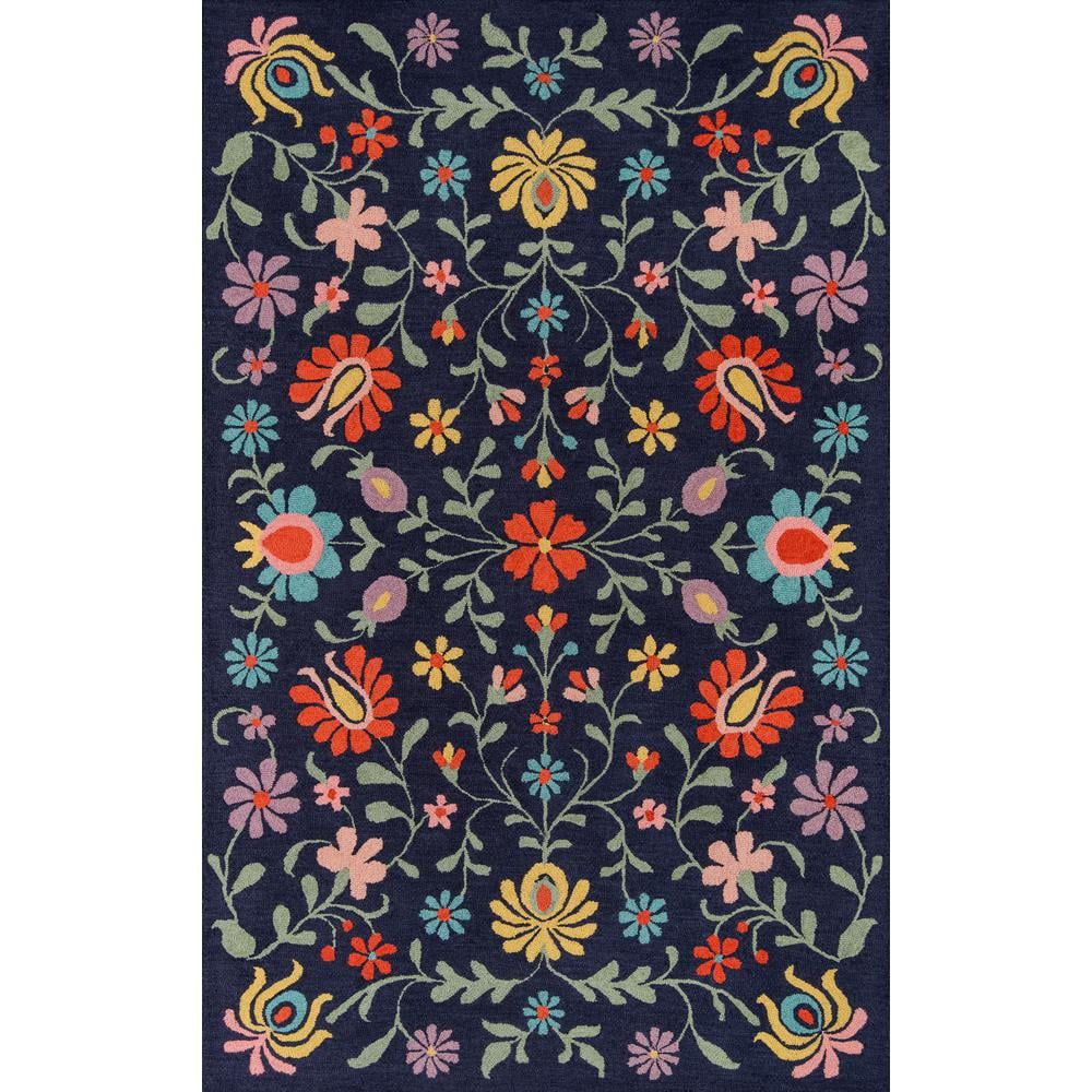 Navy Multicolor Hand-Tufted Wool Floral Area Rug 3'9" x 5'9"