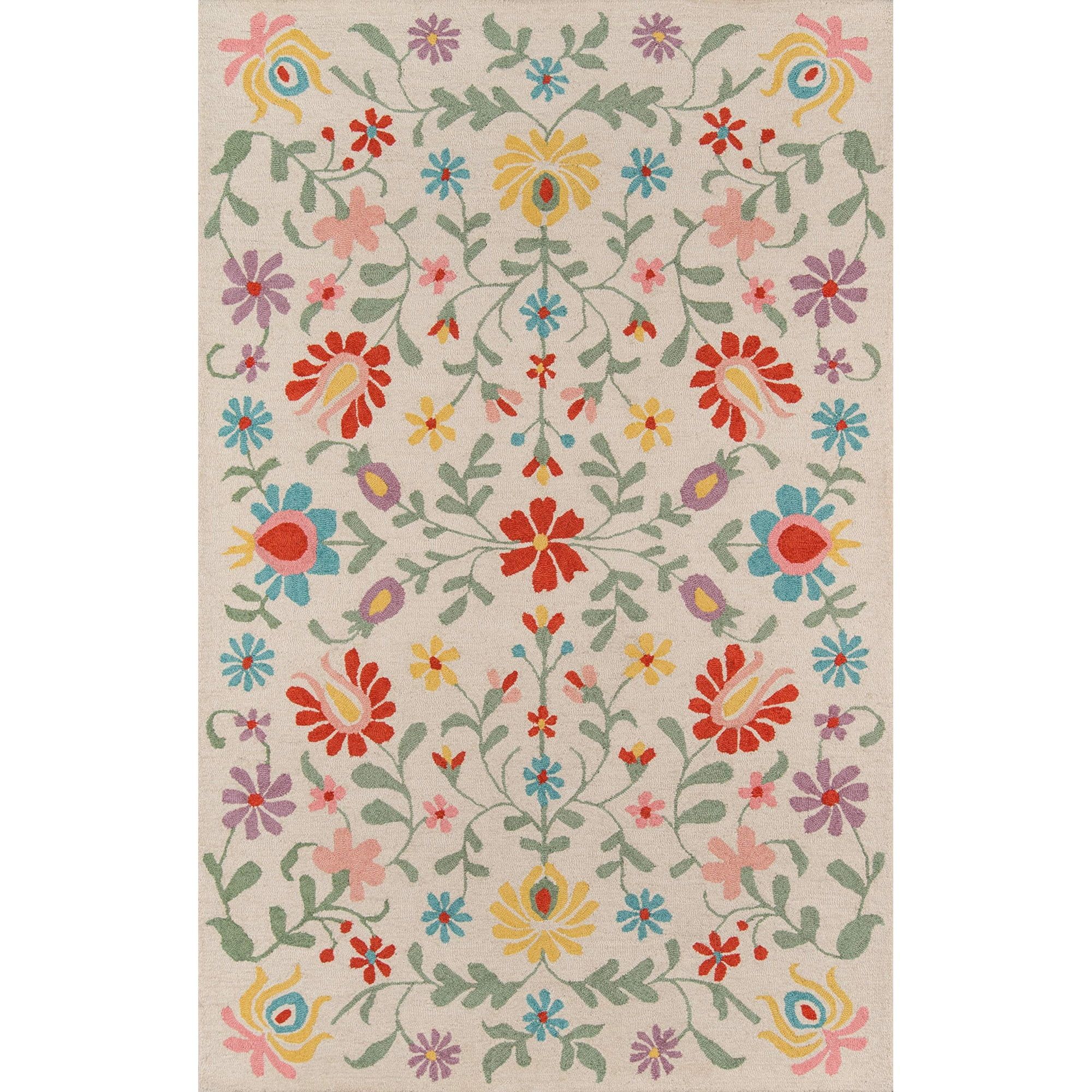 Ivory Floral Hand-Tufted Wool 9' x 12' Area Rug