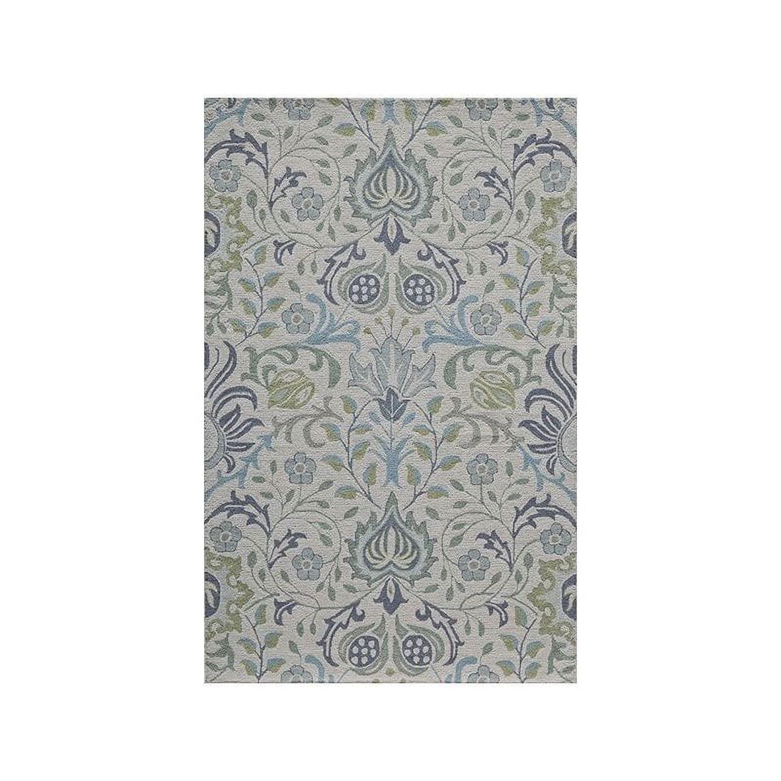 Blue and Ivory Floral Hand-Tufted Wool 9' x 12' Area Rug