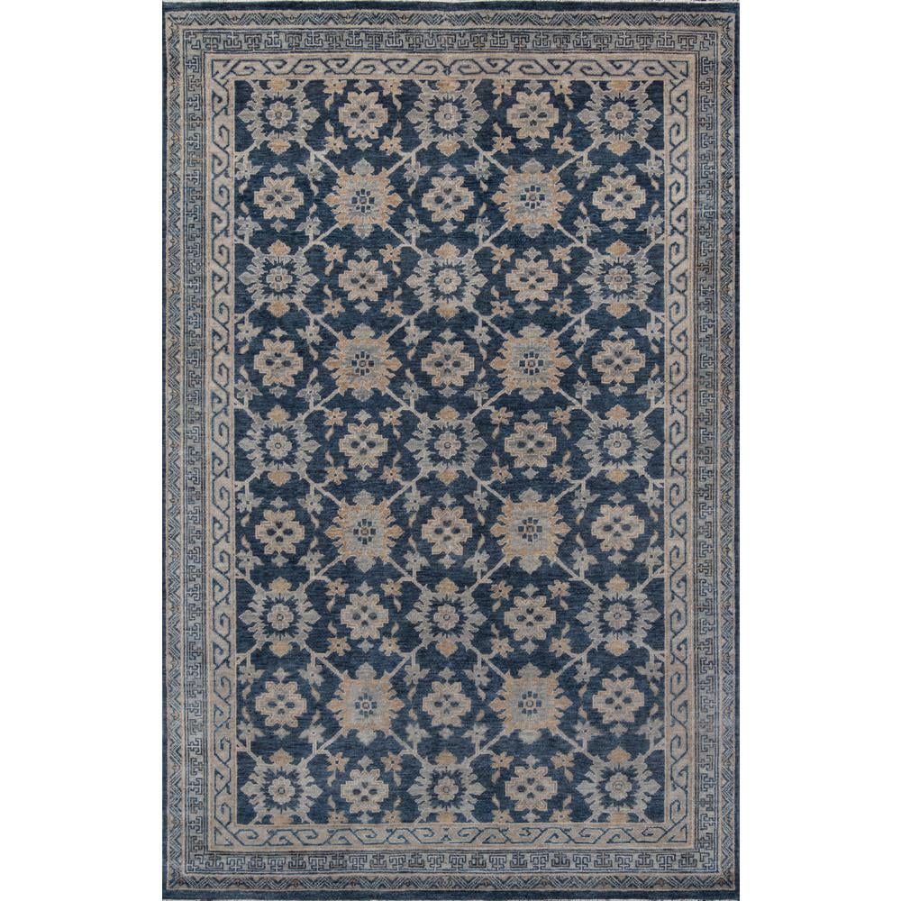 Handmade Blue Wool Floral Rectangular Area Rug