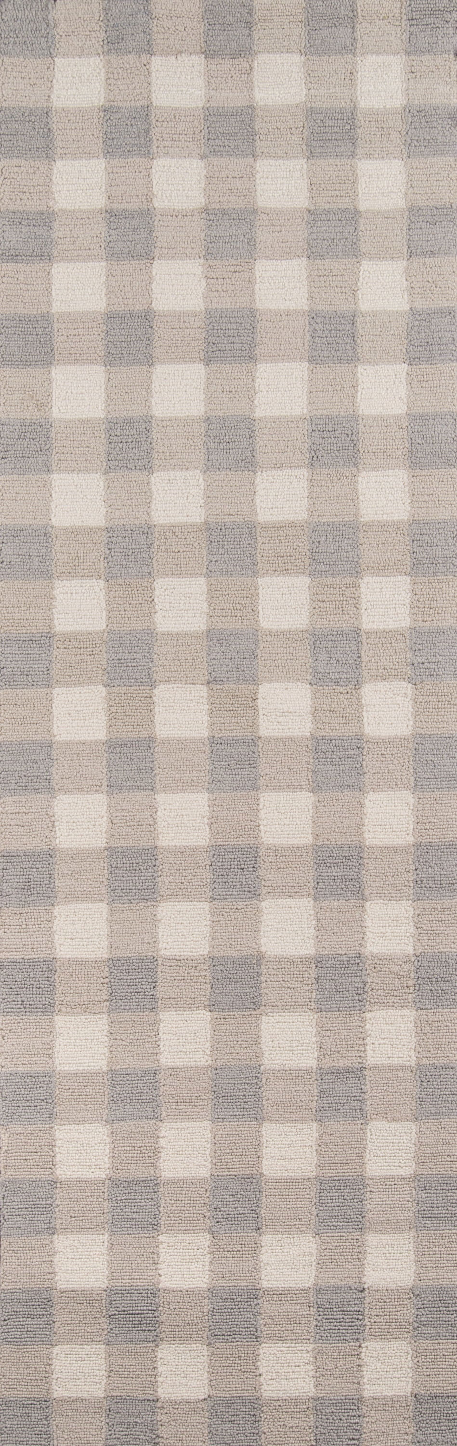 Gray and Beige Handmade Wool Checkered Runner Rug