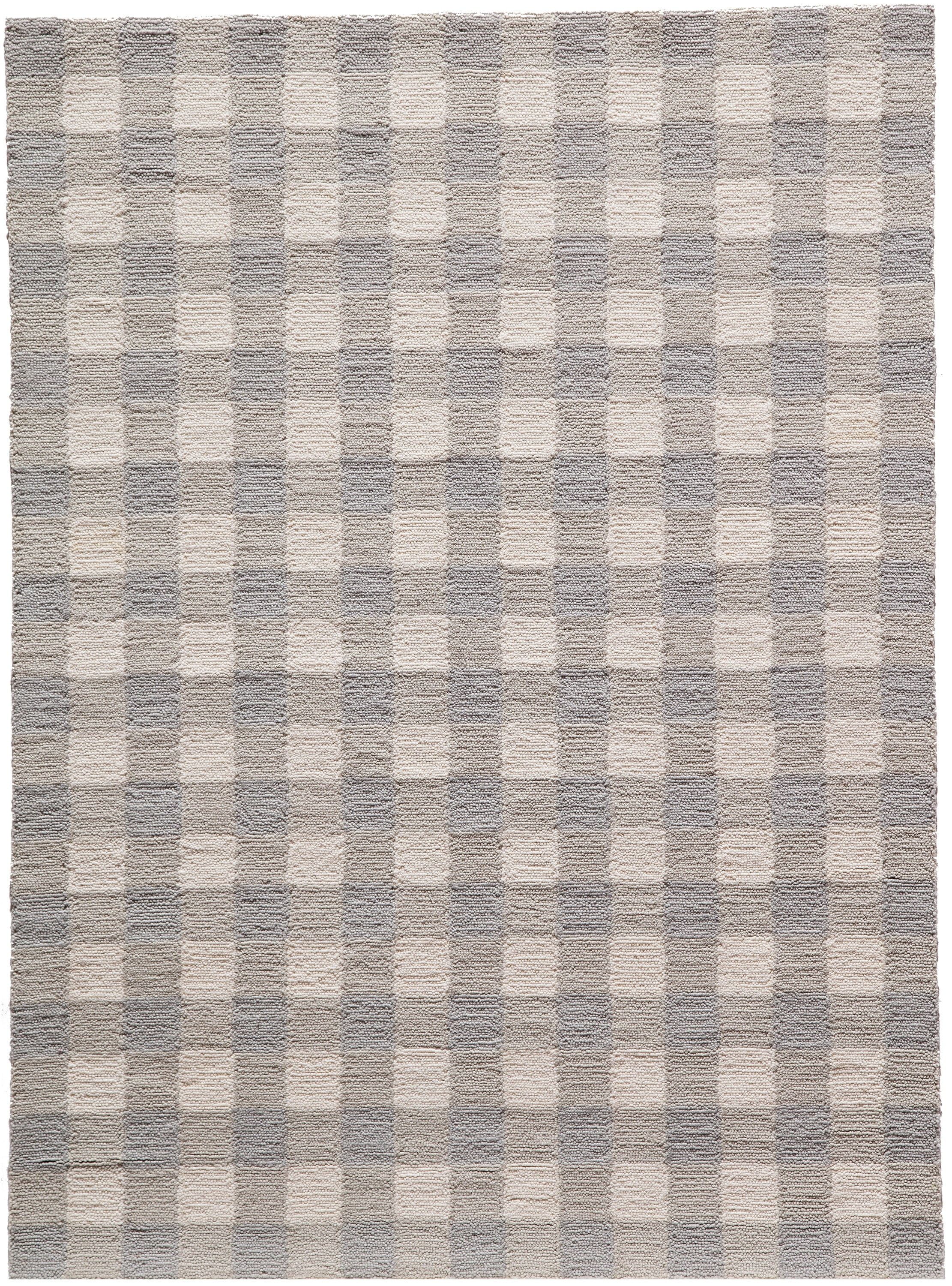 Gray and Beige Handmade Wool Plaid Area Rug 3'6" x 5'6"