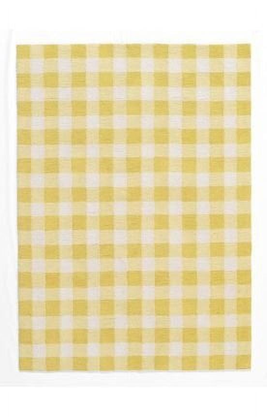 Yellow and White Plaid Synthetic Rectangular Area Rug