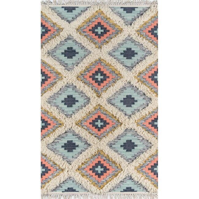 Handmade Blue Geometric Wool Rectangular Area Rug