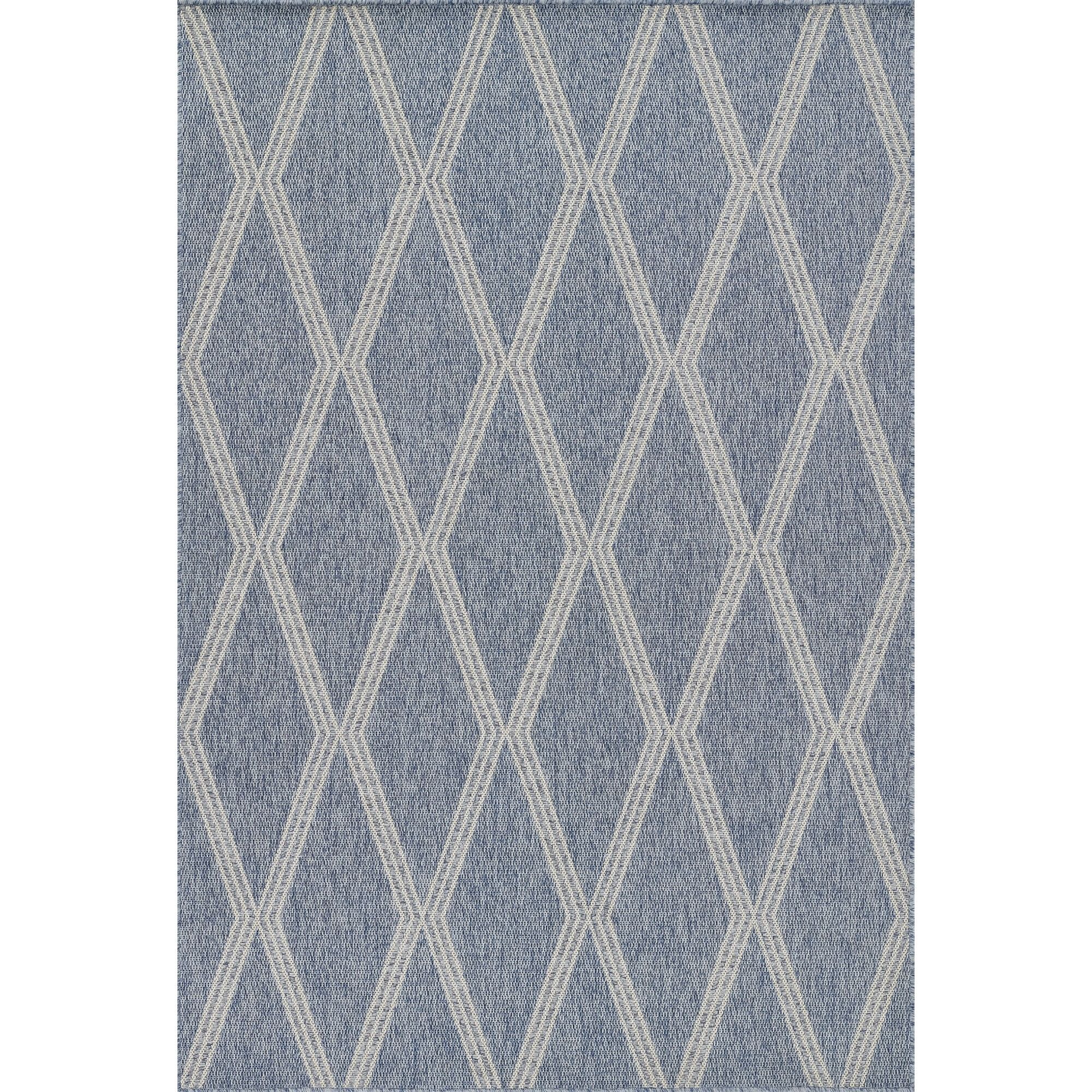 Blue Geometric Flat Woven Synthetic Runner Rug 2'7" x 7'6"