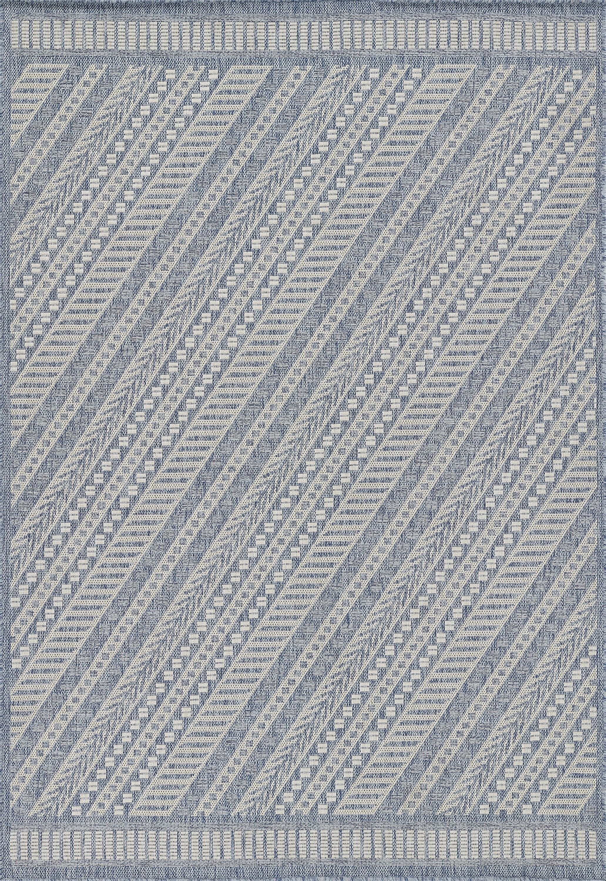 Blue Geometric Synthetic Outdoor Accent Rug 3'3" x 5'