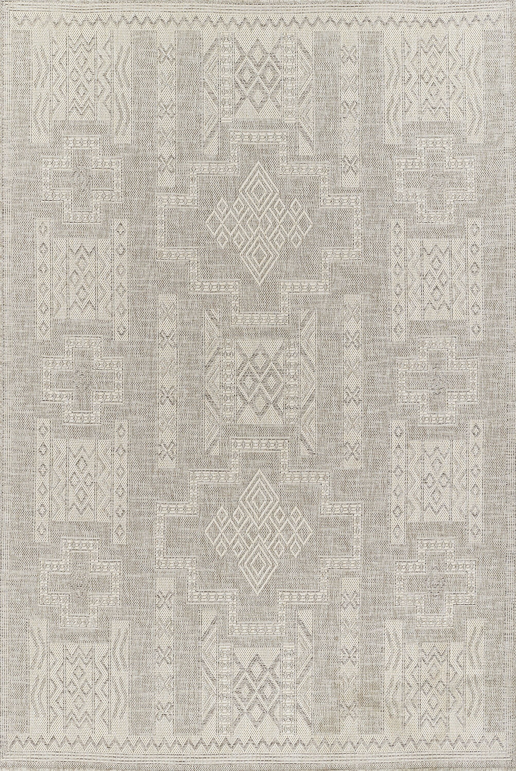 Modern Geometric Gray Synthetic 5' x 7' Stain-Resistant Rug