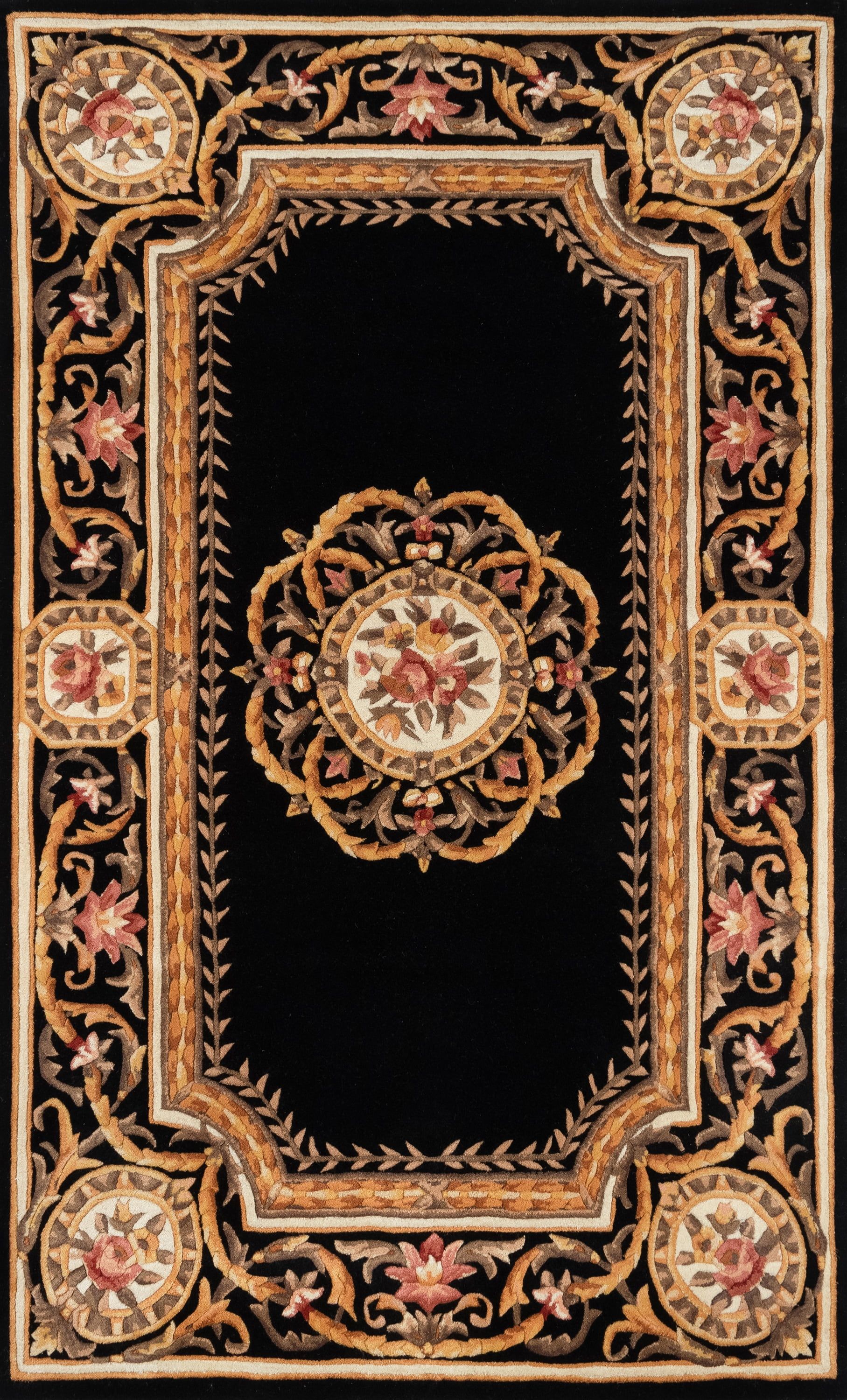 Traditional Black Floral Hand-Tufted Wool Area Rug, 8' x 11'