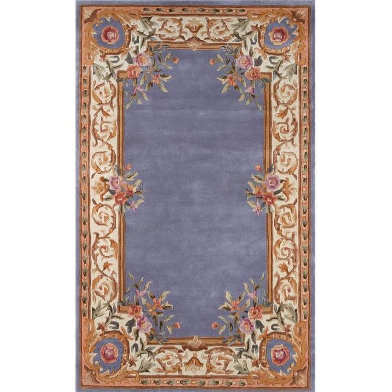 Antique Floral Elegance Hand-Tufted Wool Round Rug in Soft Blue