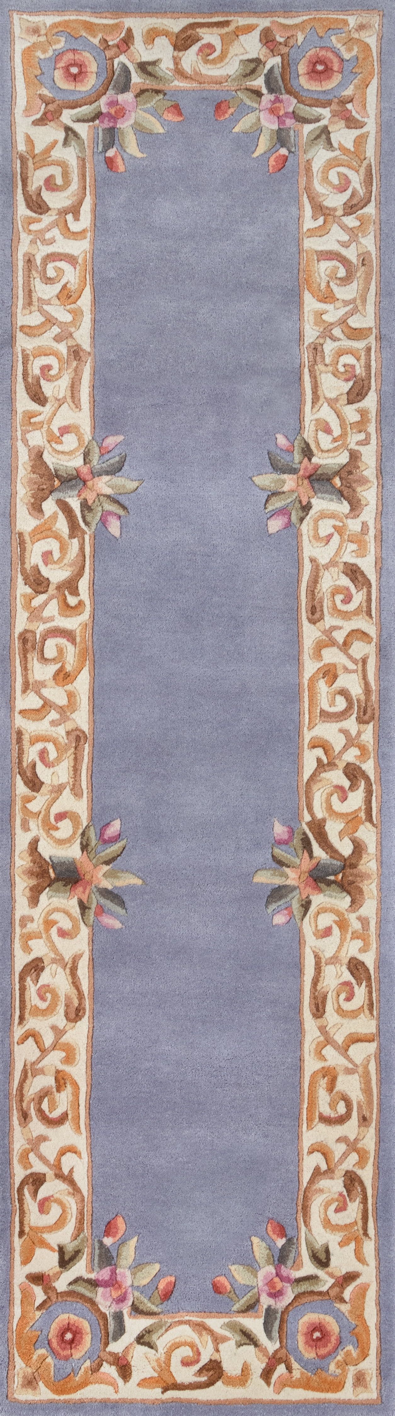 Royal Baroque Blue Floral Hand-Tufted Wool Runner Rug 2'3" X 8'