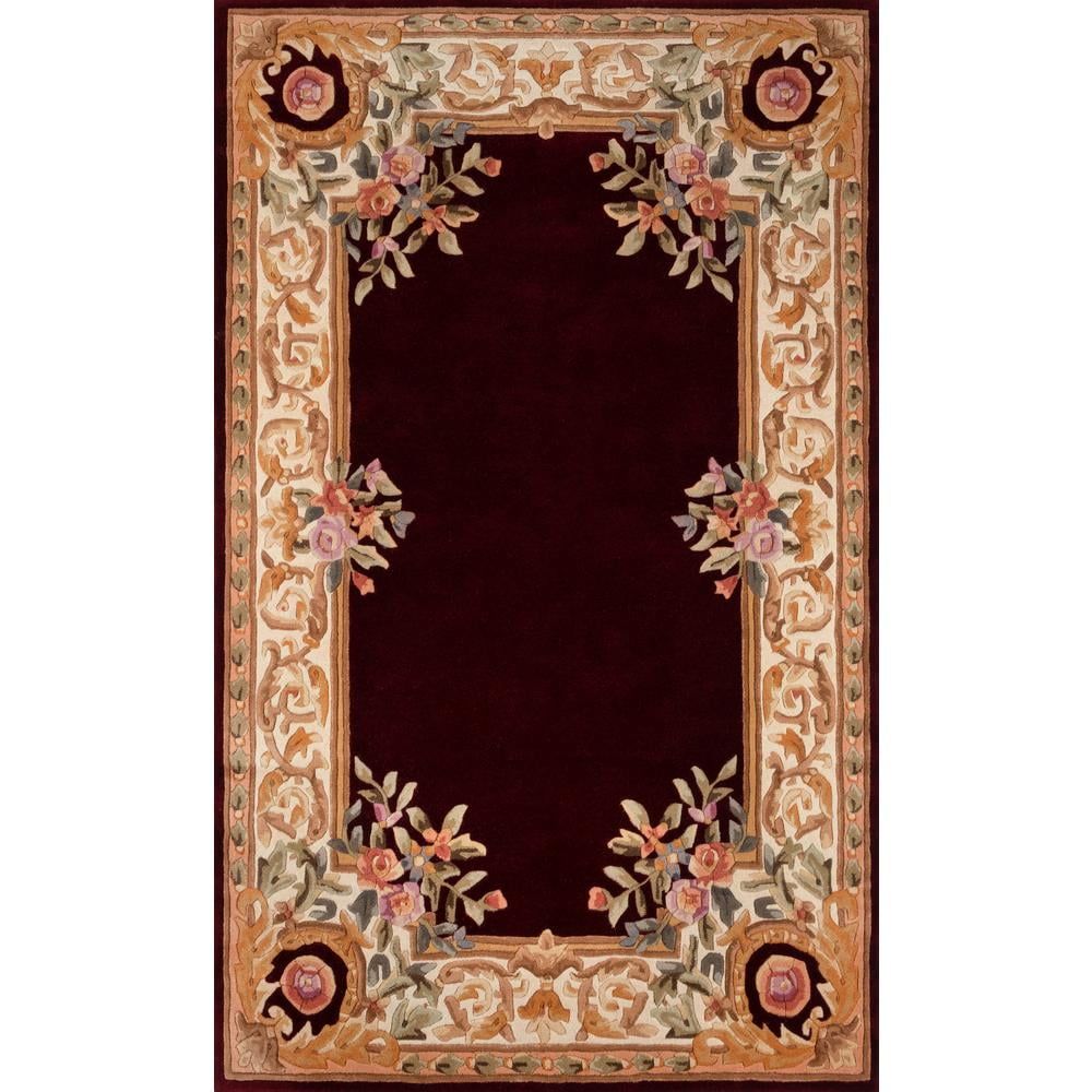 Handmade Burgundy Floral Wool Tufted Area Rug 2' x 3'