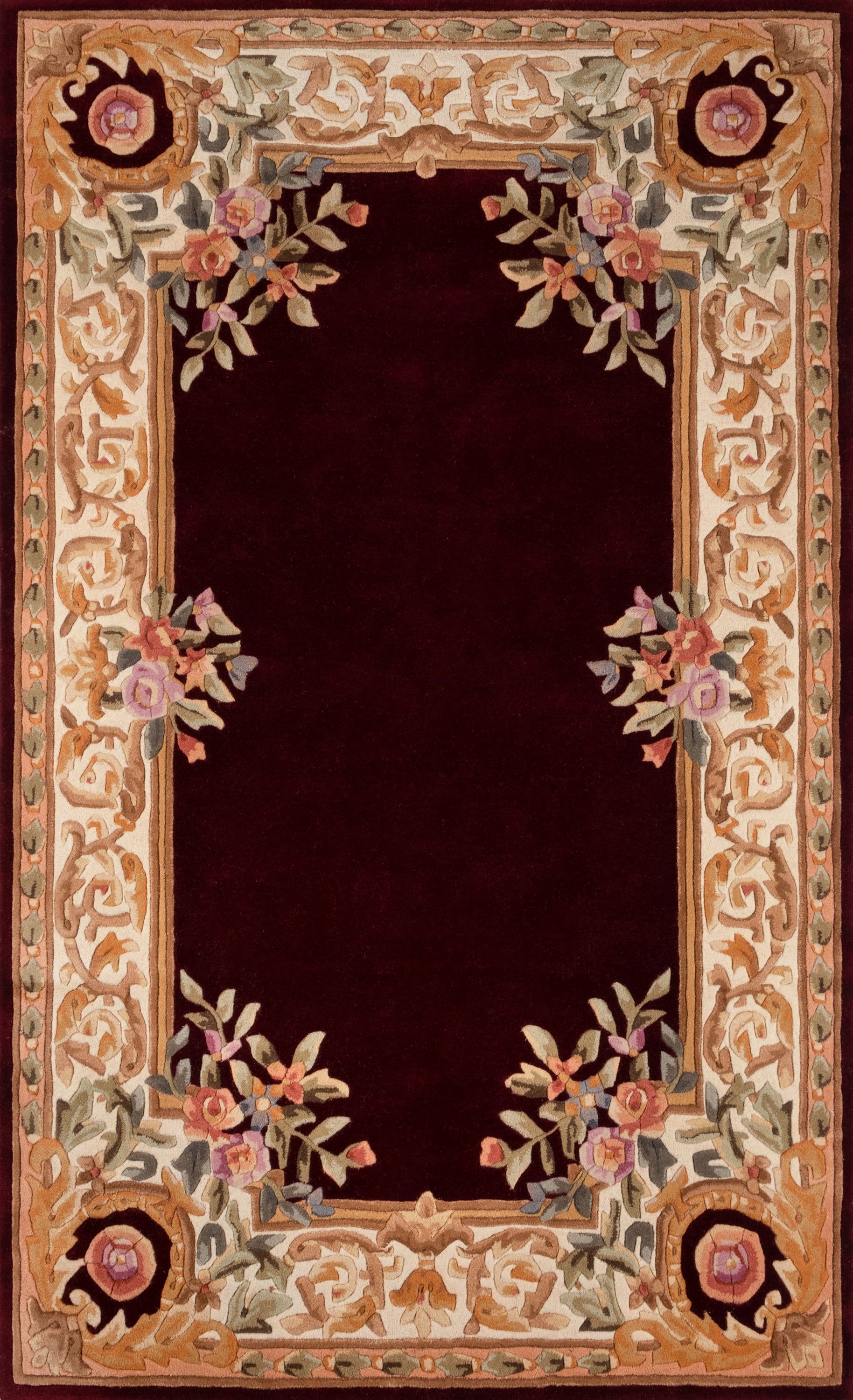 Burgundy Floral Hand-Tufted Wool Area Rug 5' x 8'