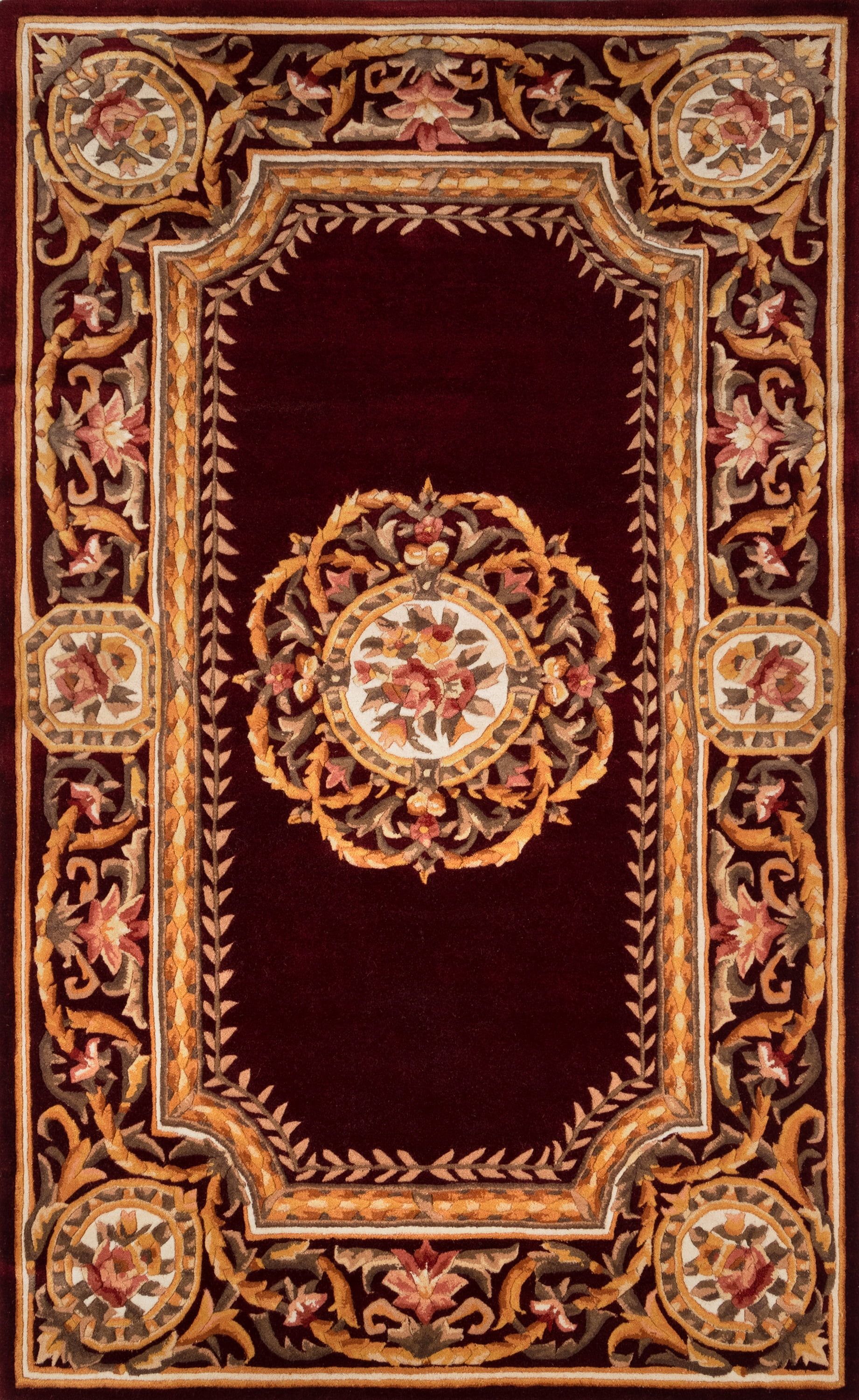 Burgundy Floral Medallion Hand-Tufted Wool Octagonal Area Rug