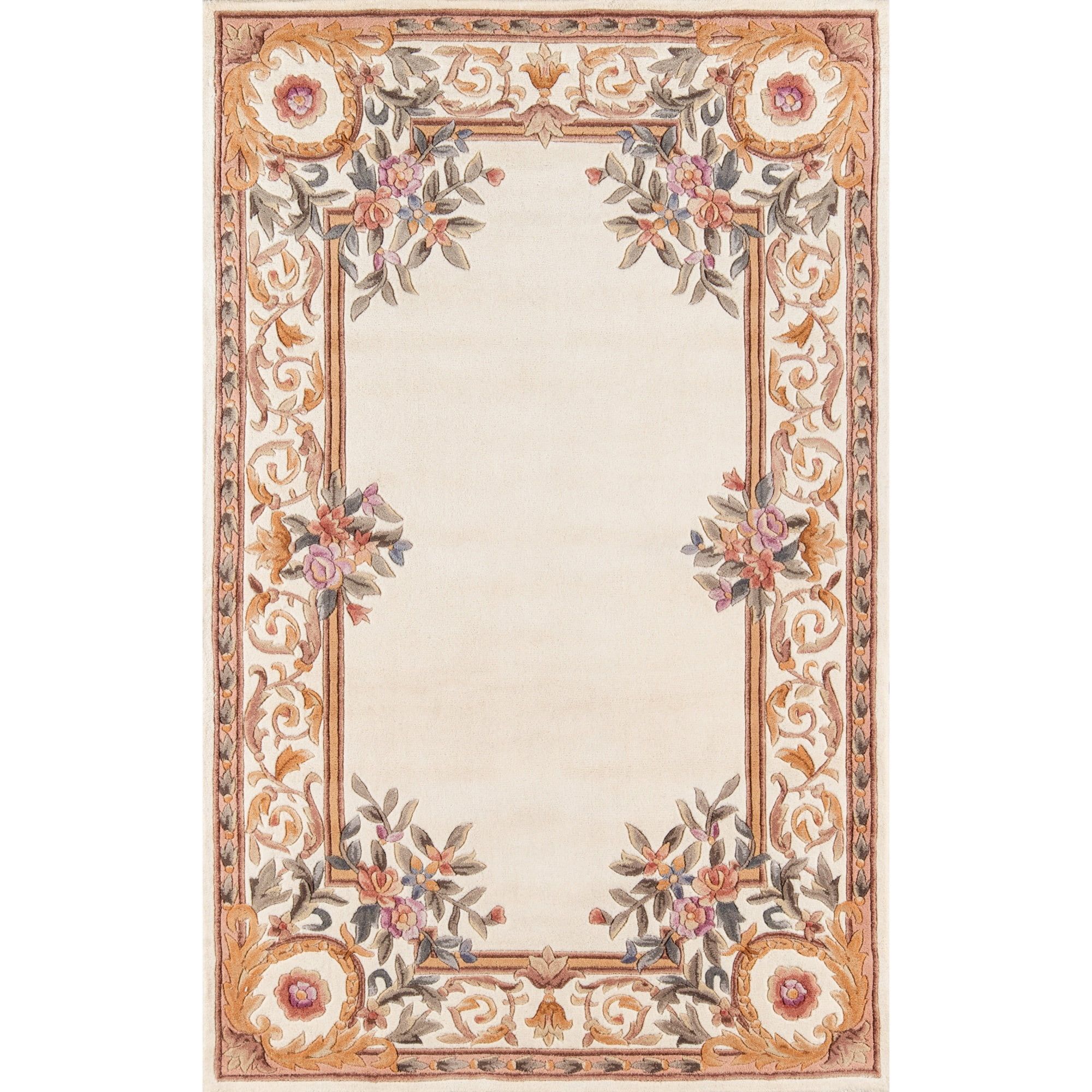 Ivory Floral Hand-Tufted Wool Round Area Rug 2' x 3'