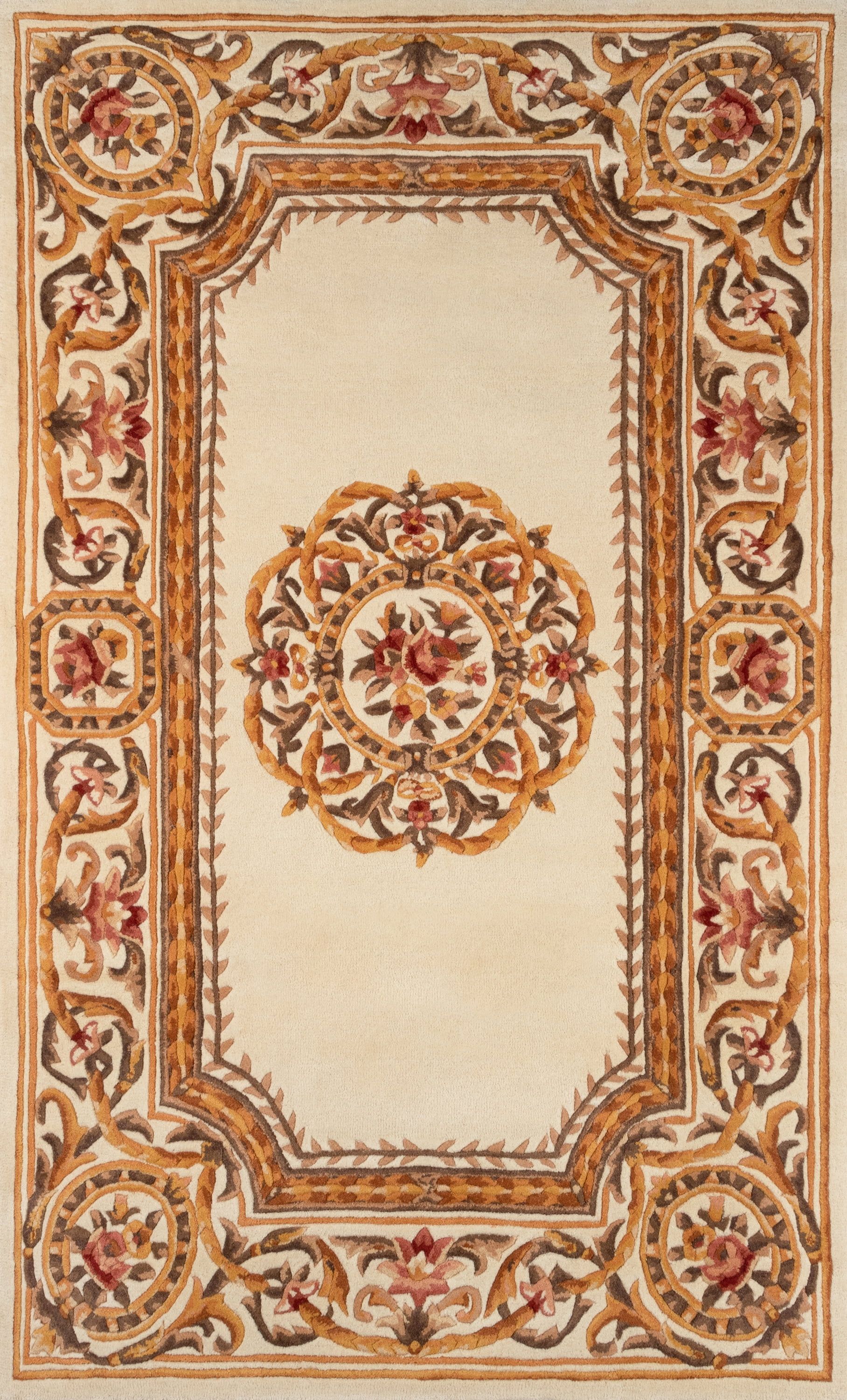 Ivory Floral Tufted Wool Rectangular Area Rug 5' x 8'