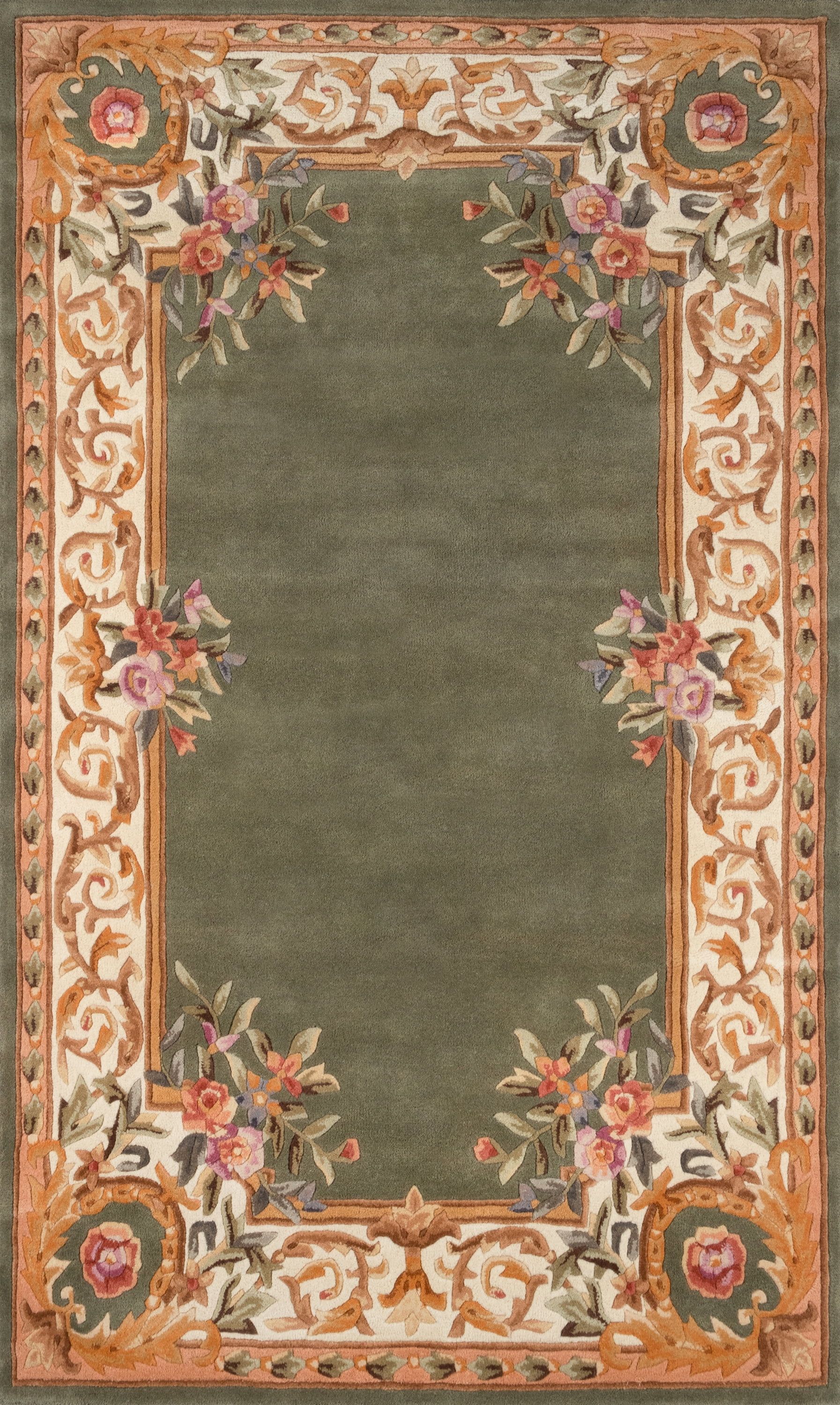 Harmony Sage Floral Hand-Tufted Wool Rectangular Rug 5' x 8'
