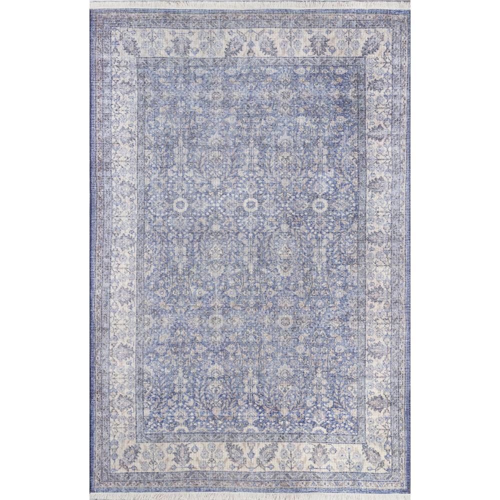 Elegant Helena Blue Cotton Blend Traditional 5' x 8' Area Rug