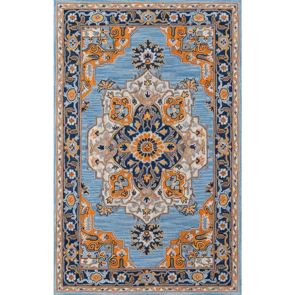 Handmade Blue and Orange Wool 6' x 9' Medallion Rug