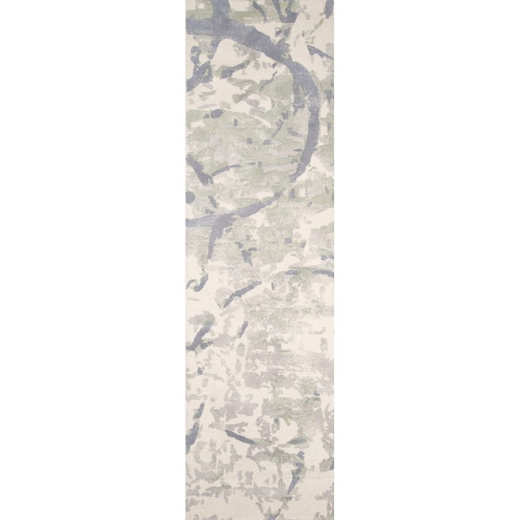 Gray and Blue Abstract Wool Runner Rug 2'3" x 8'