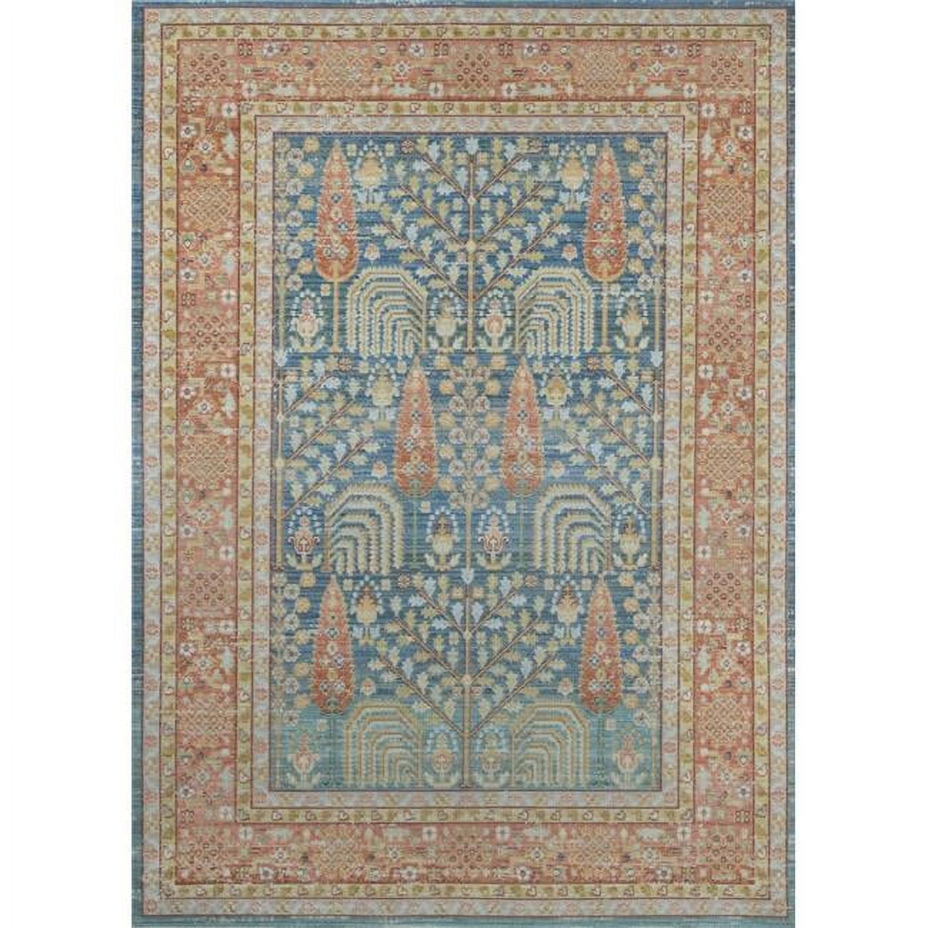 Isabella Bordered Blue Synthetic Area Rug 5'3" x 7'3"