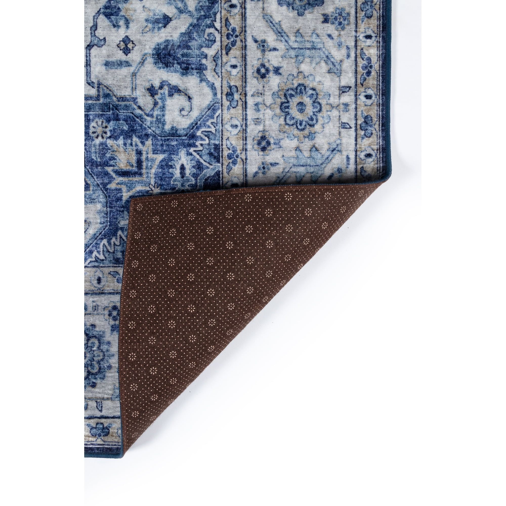 Navy Blue Polyester Traditional Runner Rug 2'3" x 8'