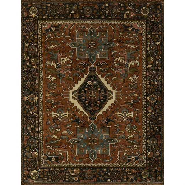 Hand-Knotted Red and Brown Wool Traditional Medallion Rug