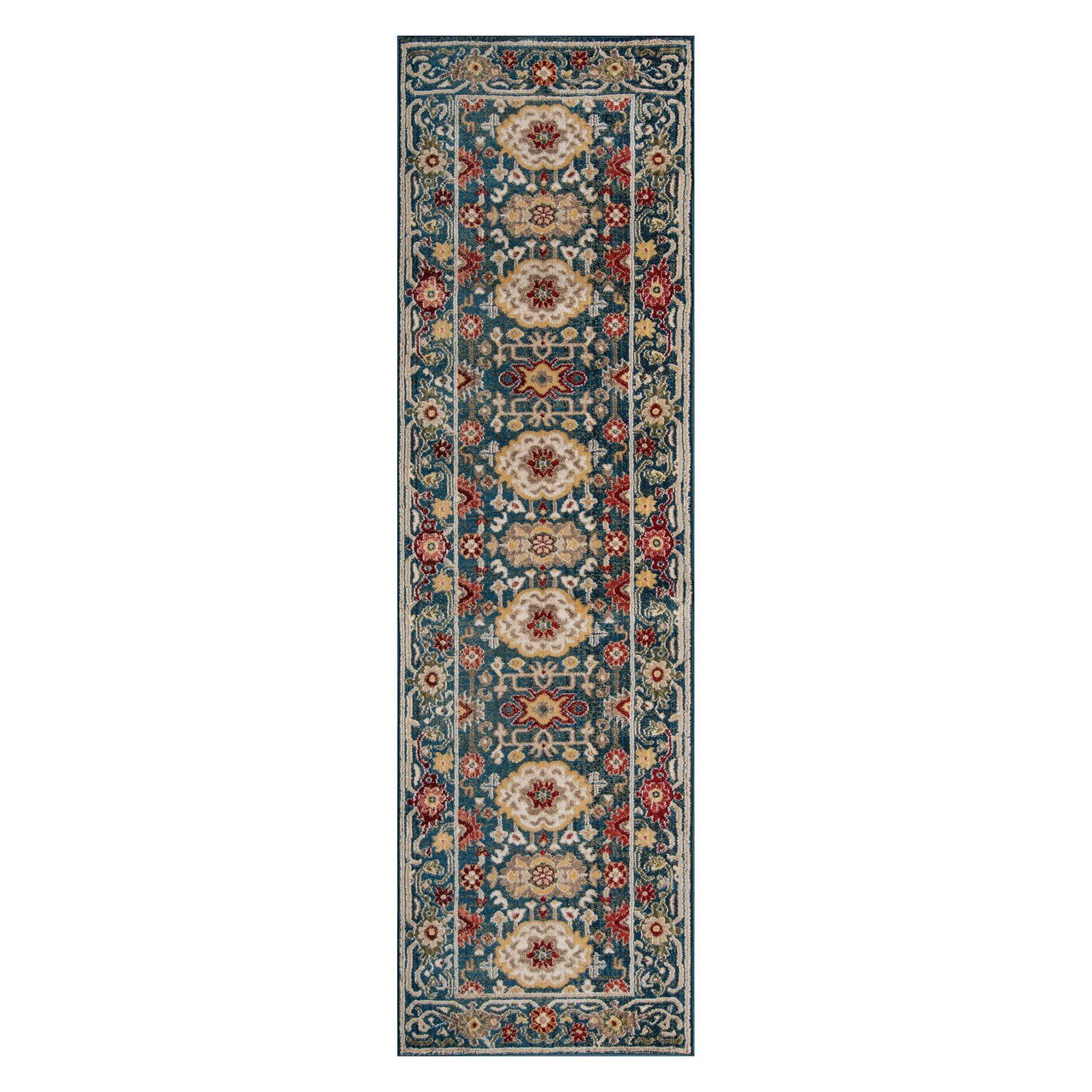 Lenox Blue Traditional Polypropylene Runner Rug 2'3" x 8'