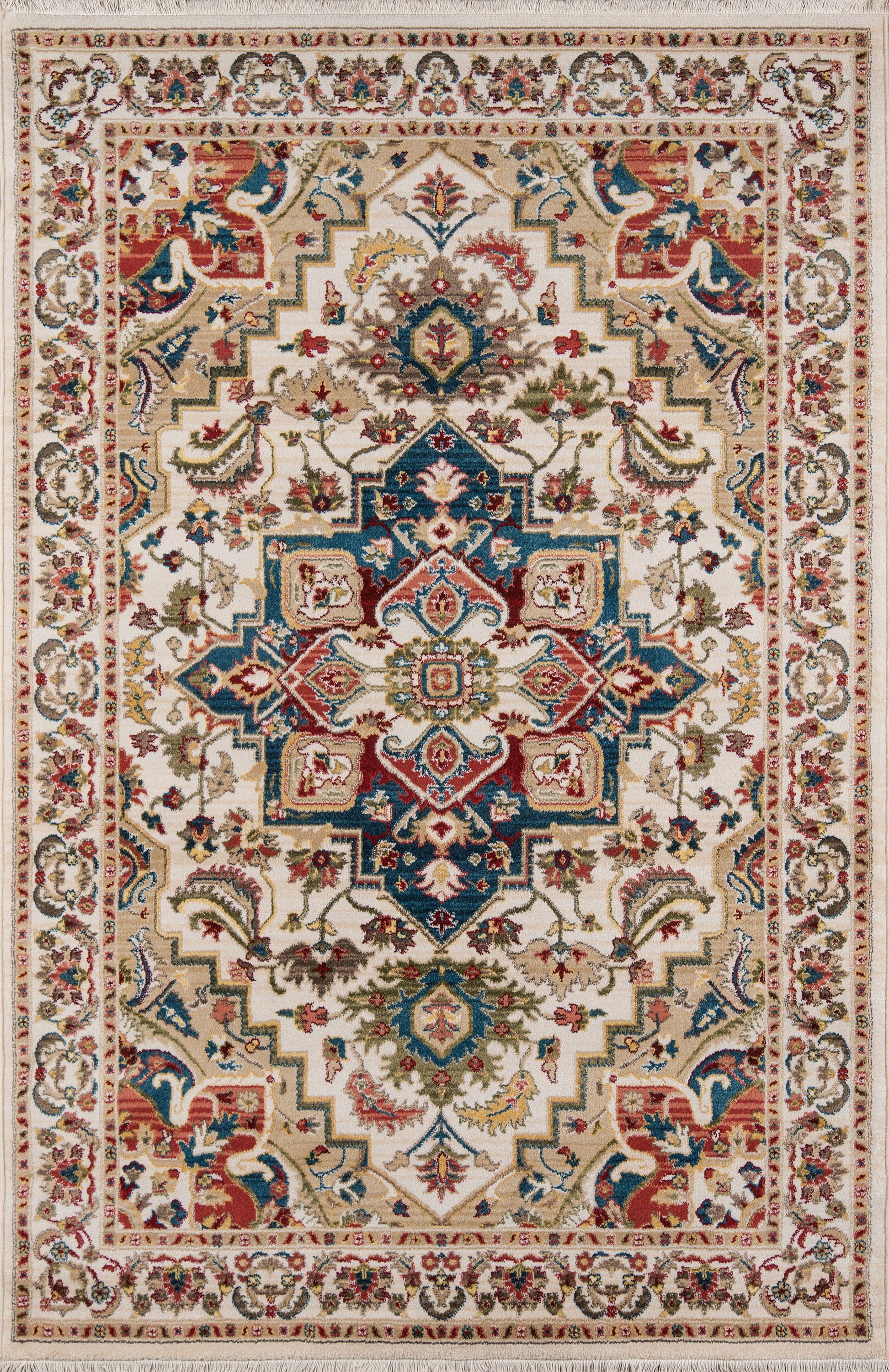 Ivory and Multicolor Traditional Medallion 5' x 7'5" Area Rug