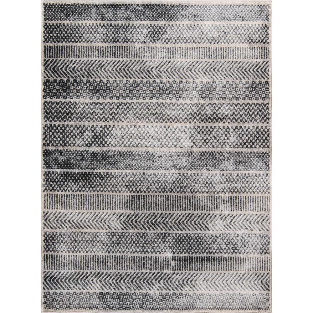 Gray and Beige Striped Synthetic Area Rug 3'11" x 5'7"