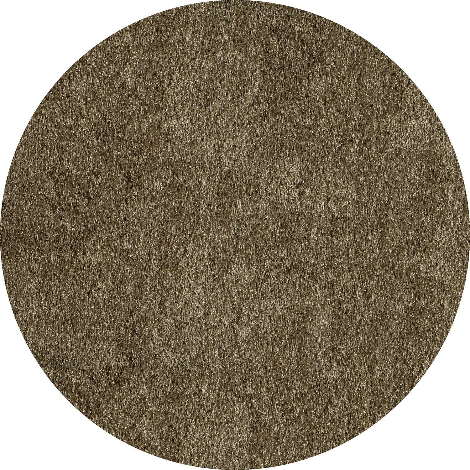 Light Taupe Round Hand-Tufted Shag Rug with Cotton Backing