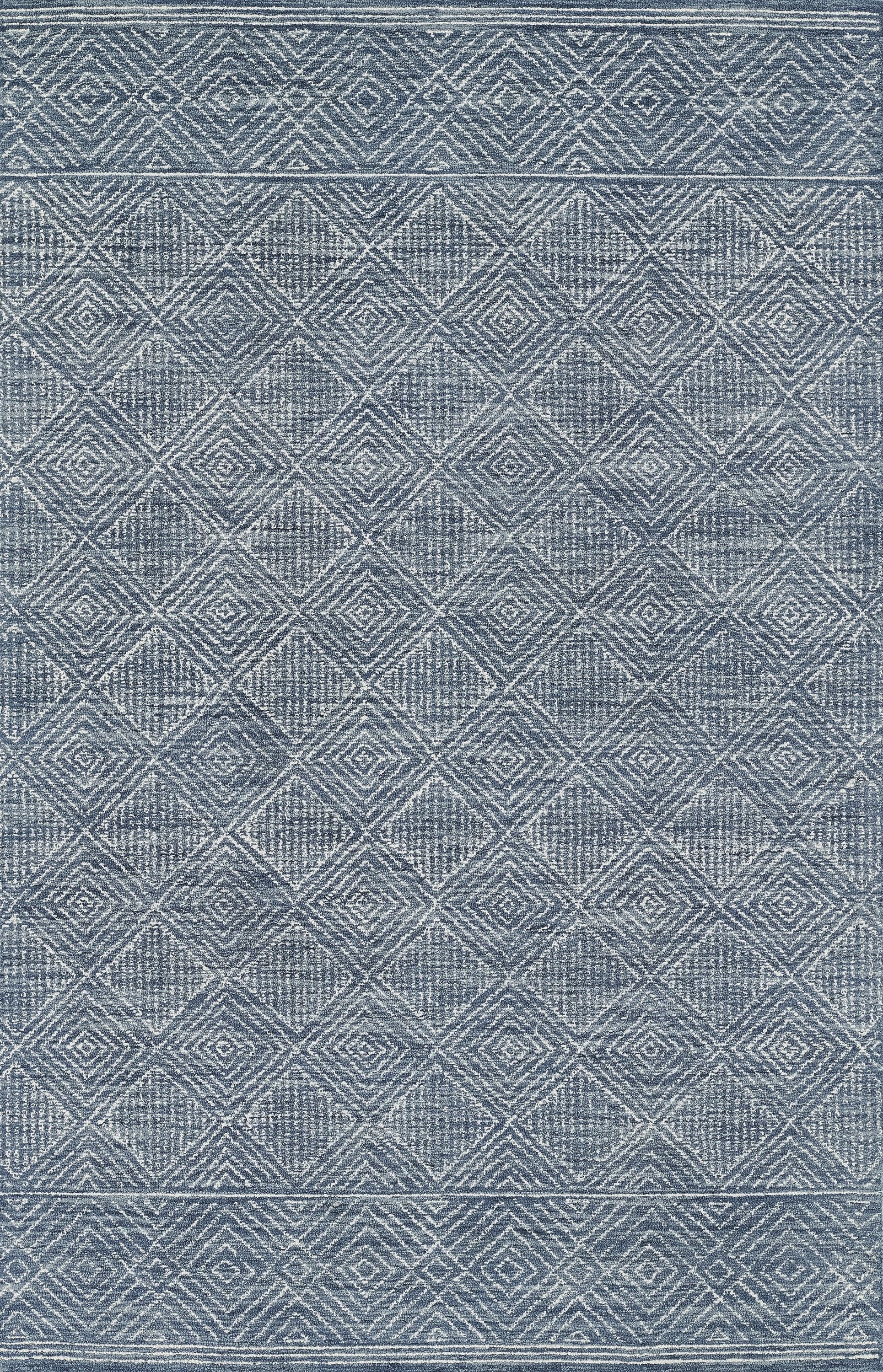 Handmade Geometric Denim Wool Area Rug 5' x 8'